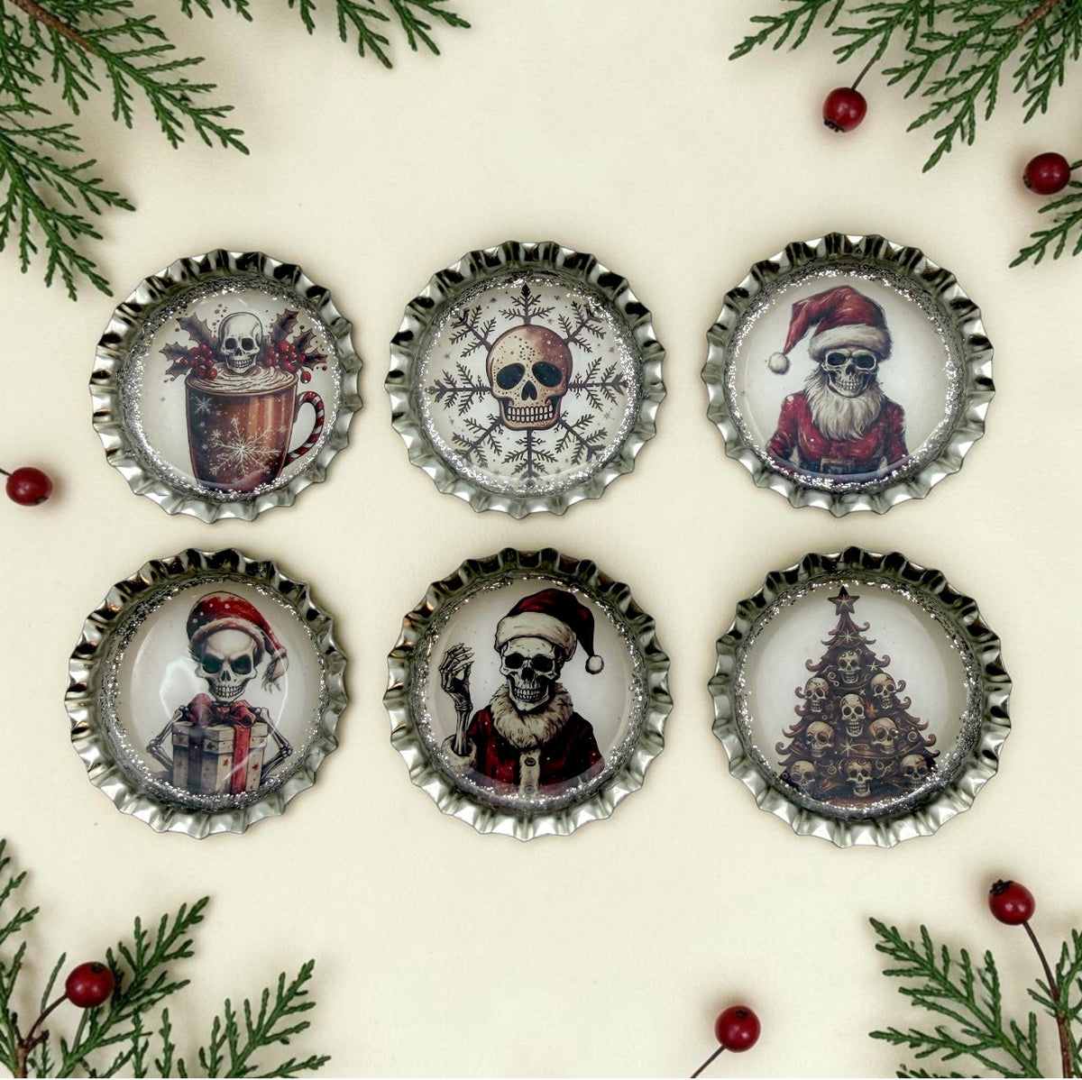 Gothic Christmas Skull Magnets