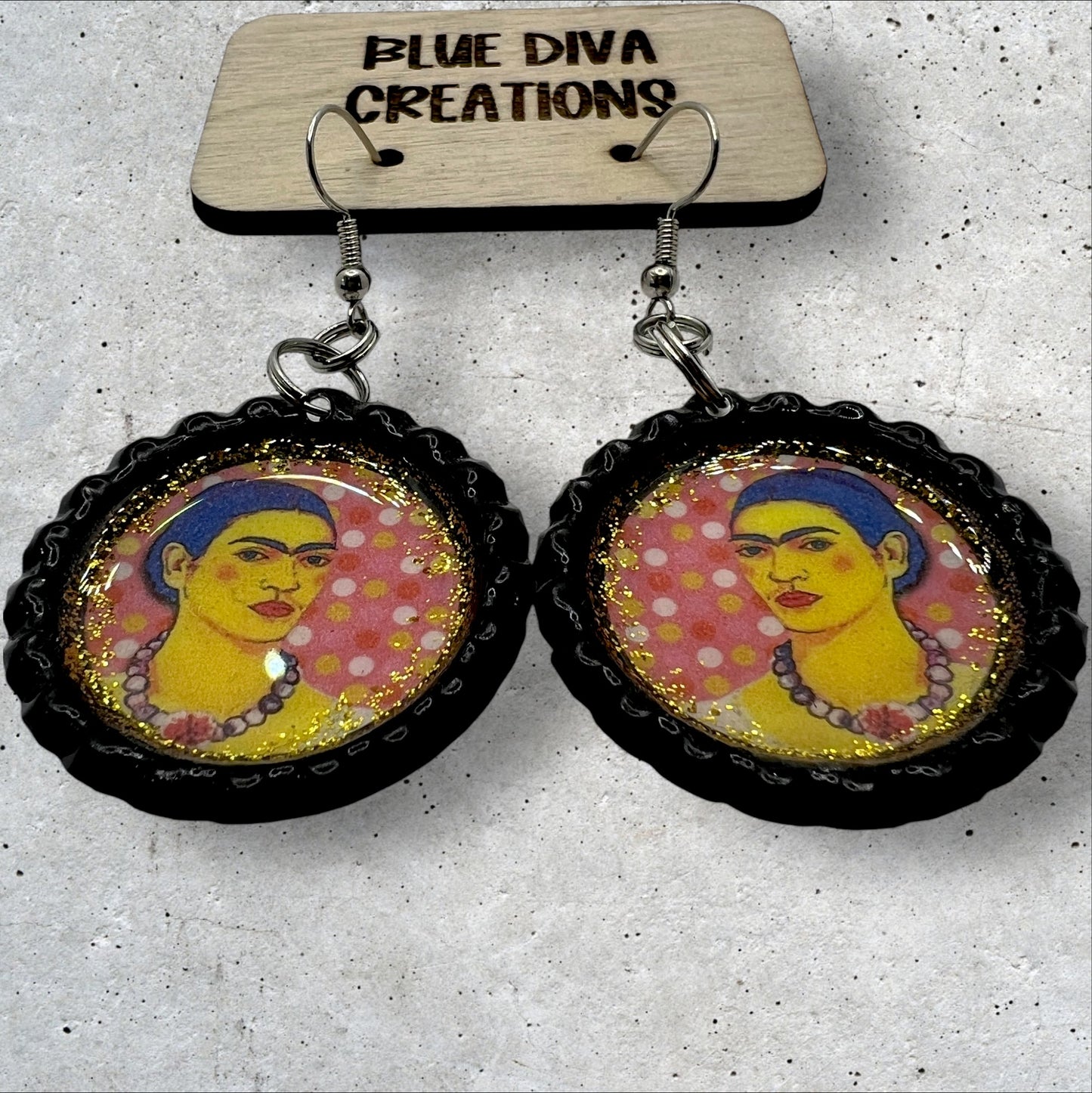 Frida Kahlo Bottle Cap Earrings