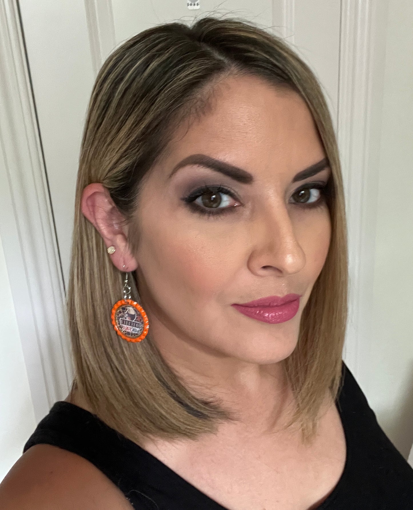 Obsessed with Fall Orange Bottle Cap Earrings