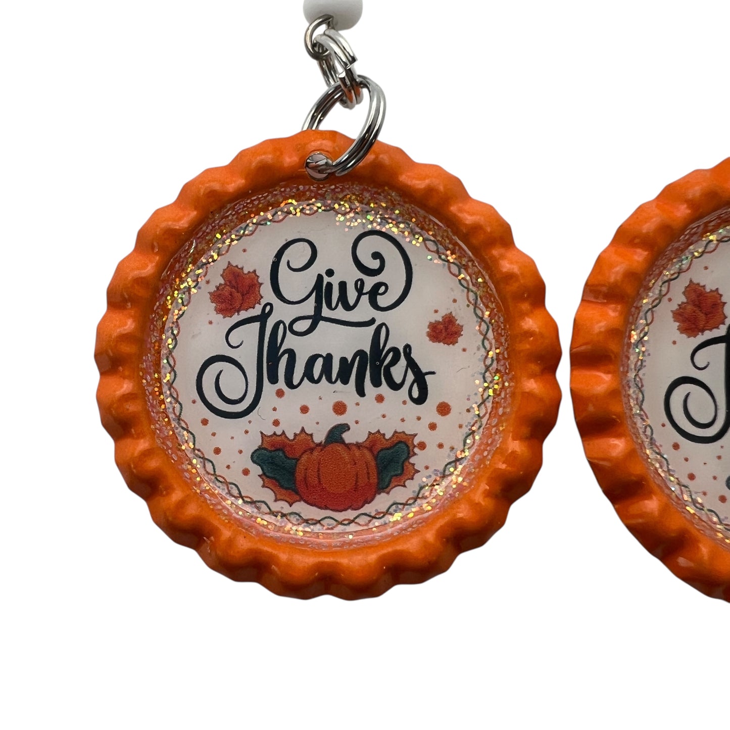 Give Thanks Pumpkin Bottle Cap Earrings