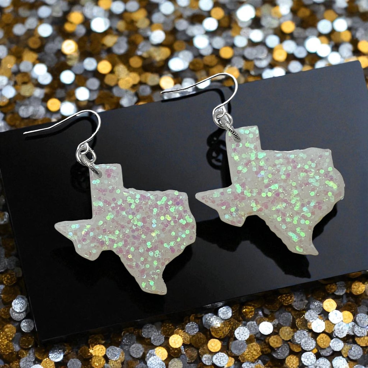 Glitter Resin Iridescent Texas Earrings