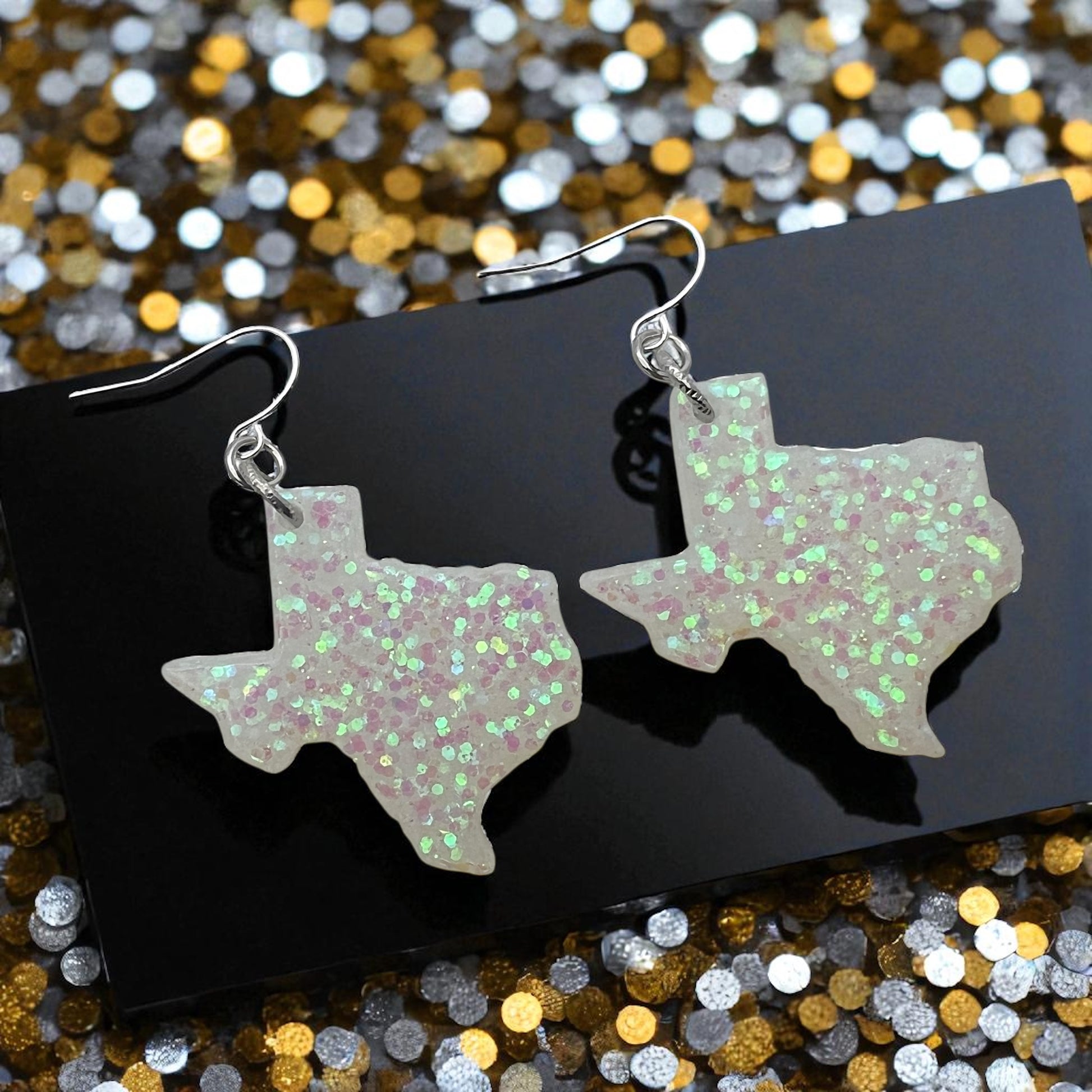 Glitter Resin Iridescent Texas Earrings