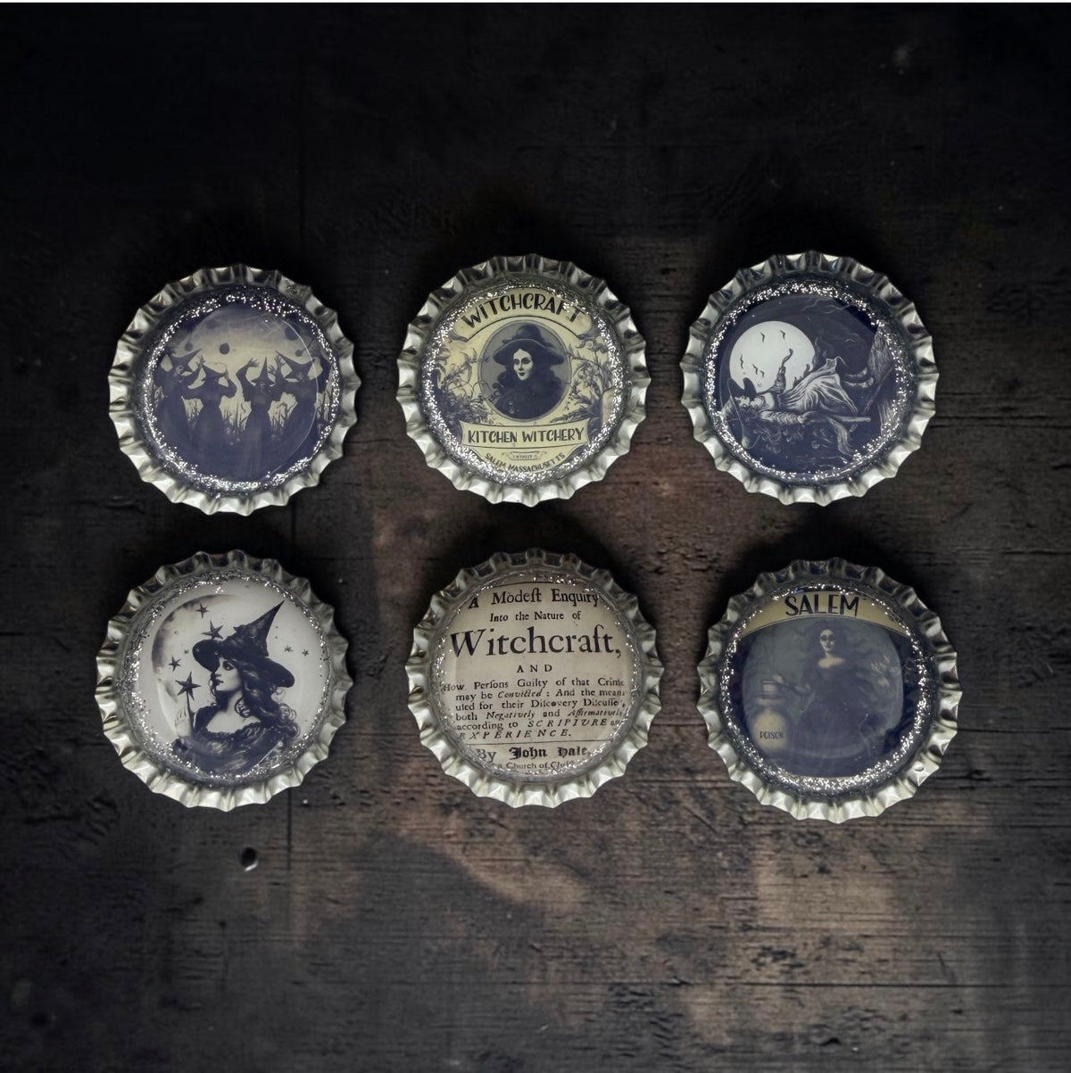 Salem Witchcraft Bottle Cap Magnet Set