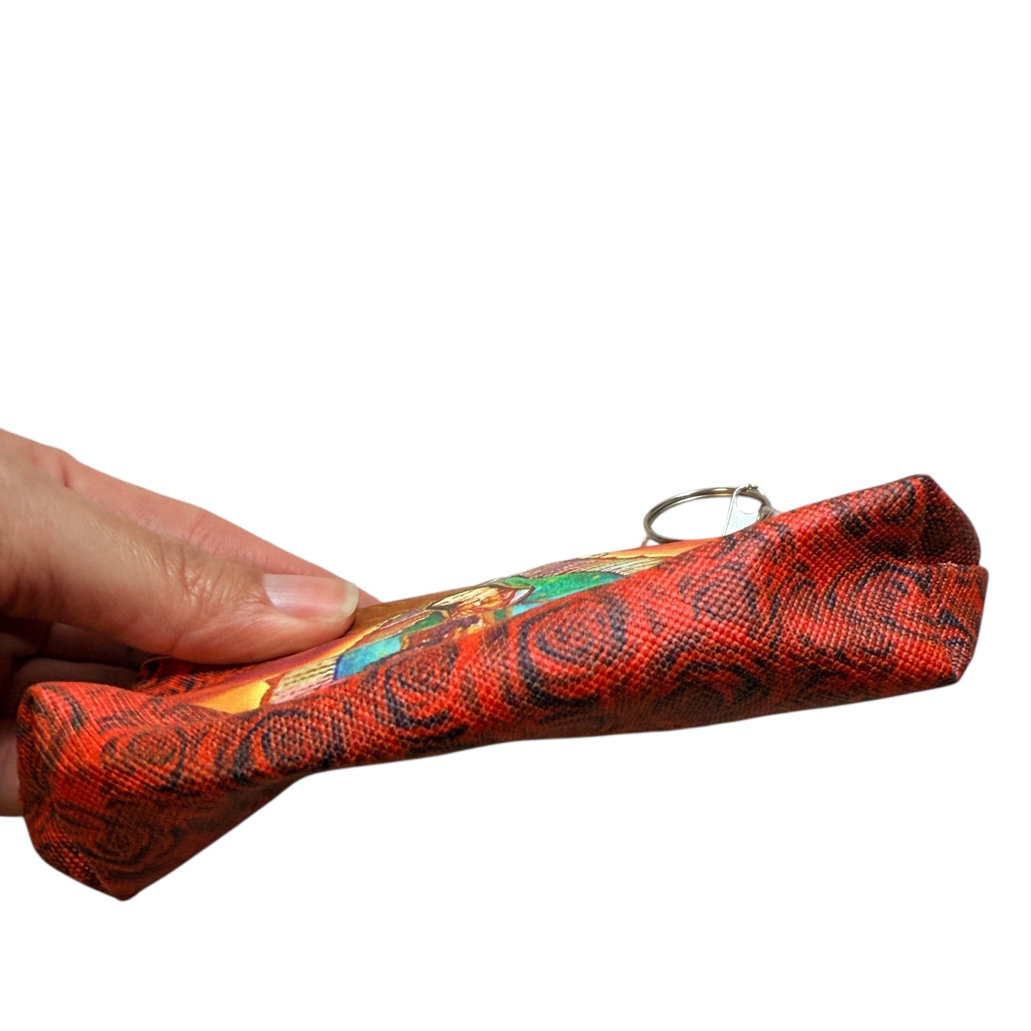 Virgen de Guadalupe Coin Pouch Zip Wallet with Keyring – Red Rose Design