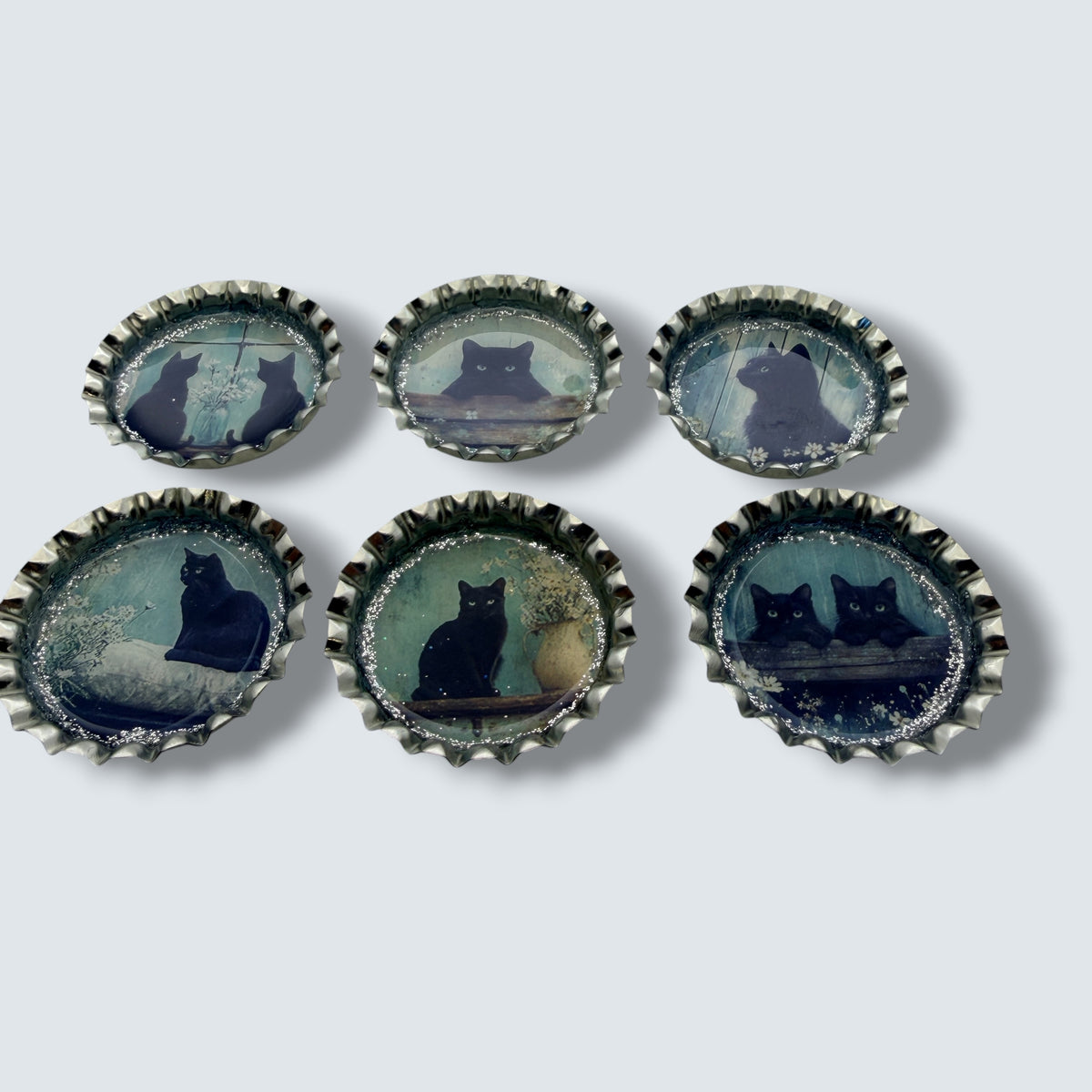 Vintage Black Cat Bottle Cap Magnets