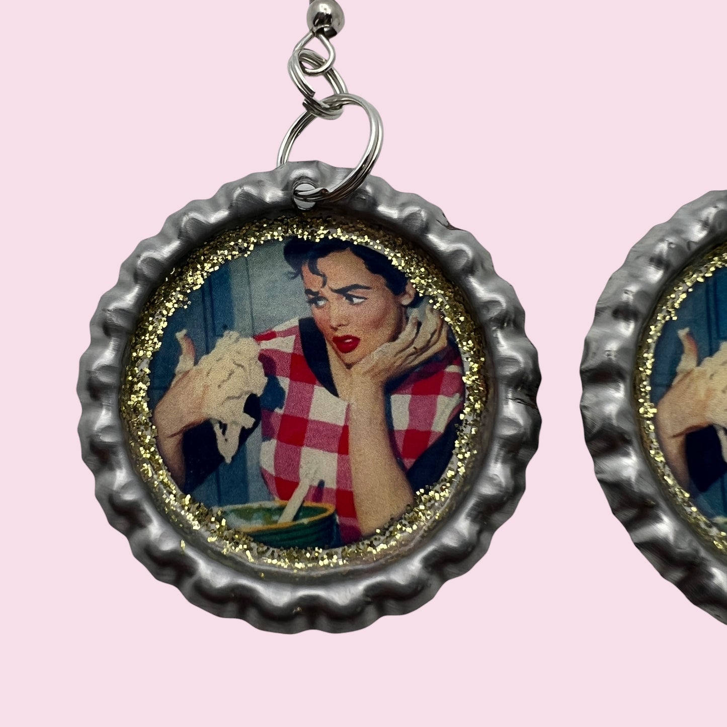 Vintage Kitchen Housewife Bottle Cap Earrings