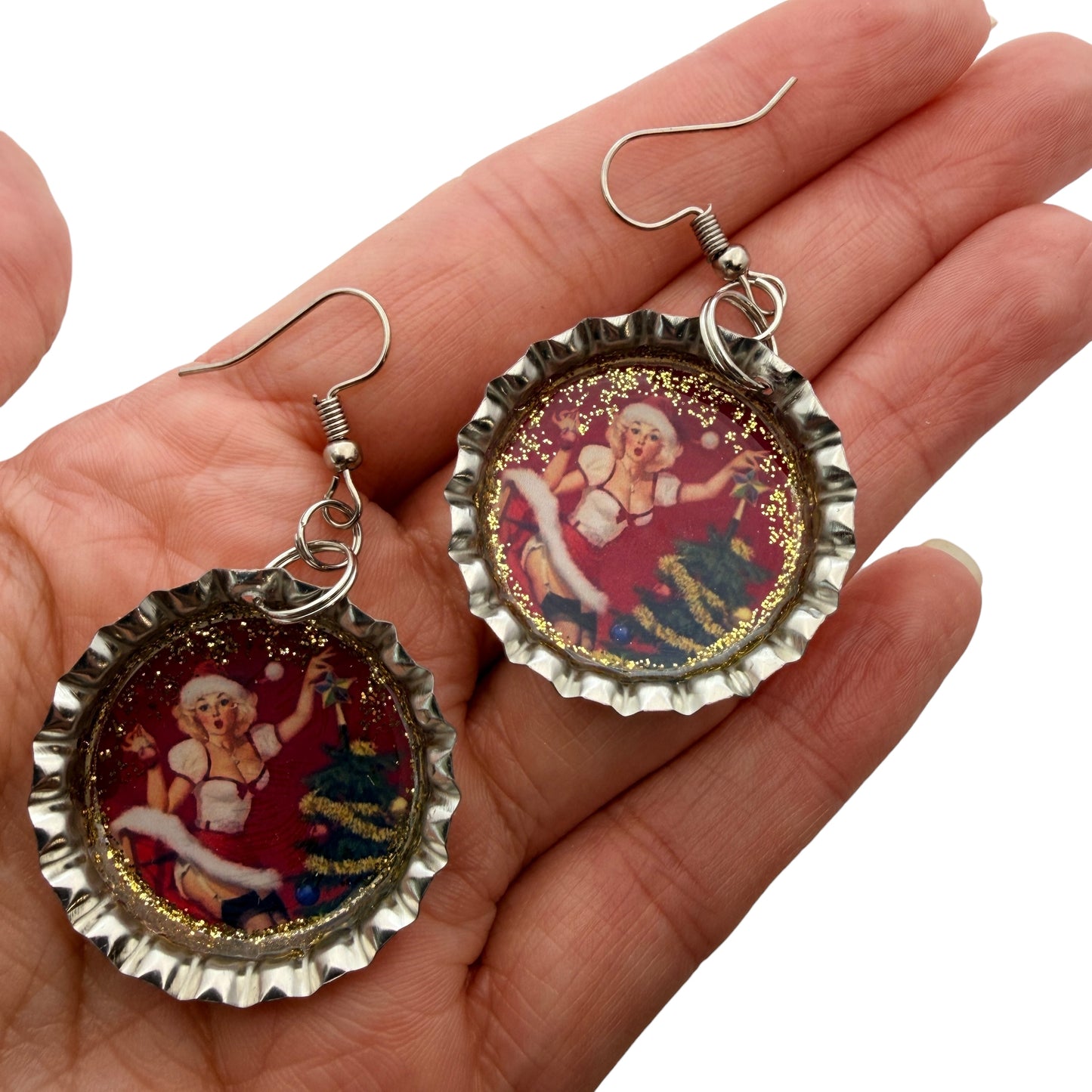 Retro Santa Girl Holiday Earrings