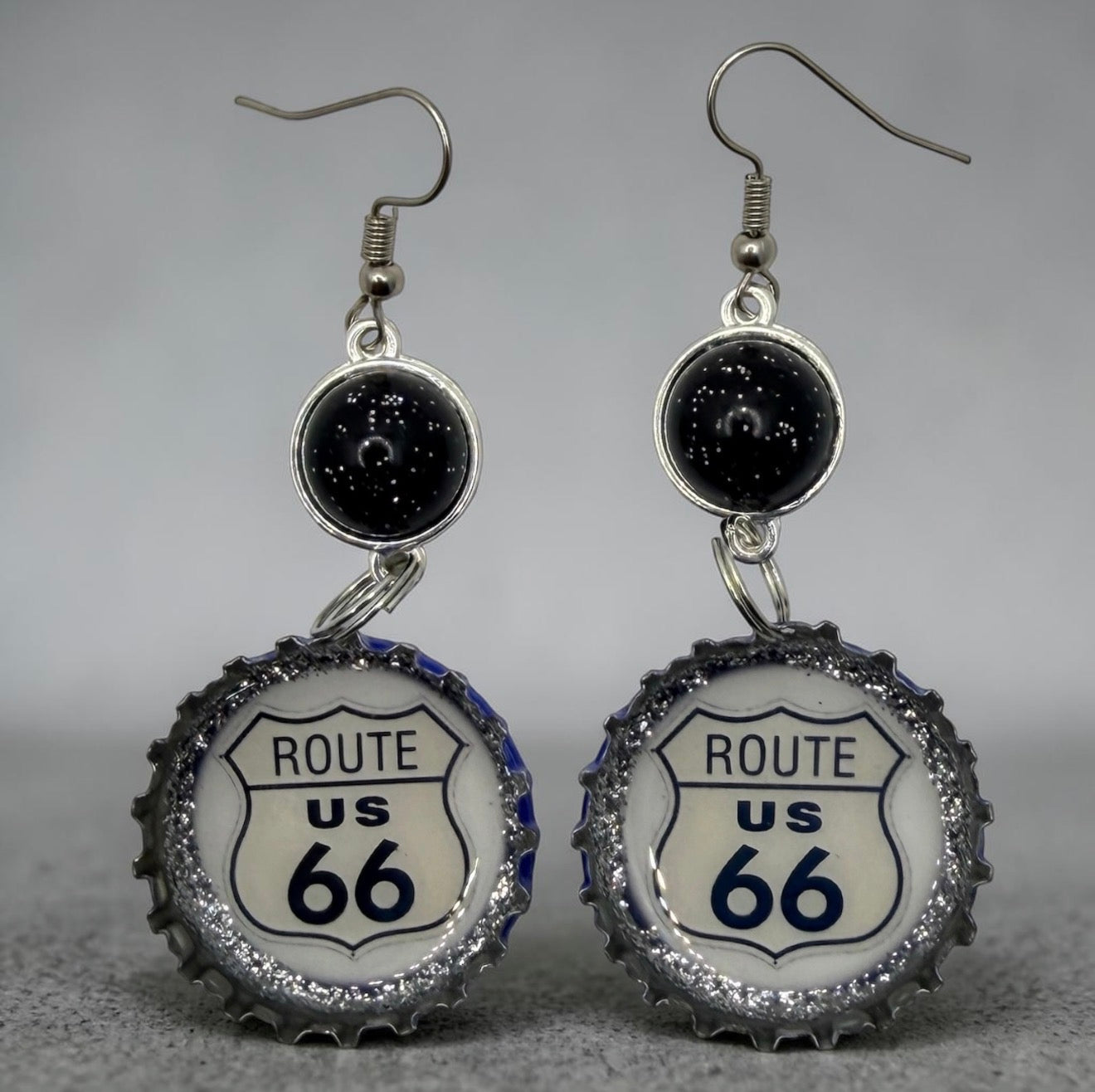 Upcycled Route 66 Shiner Bock Oktoberfest Beer Cap Earrings