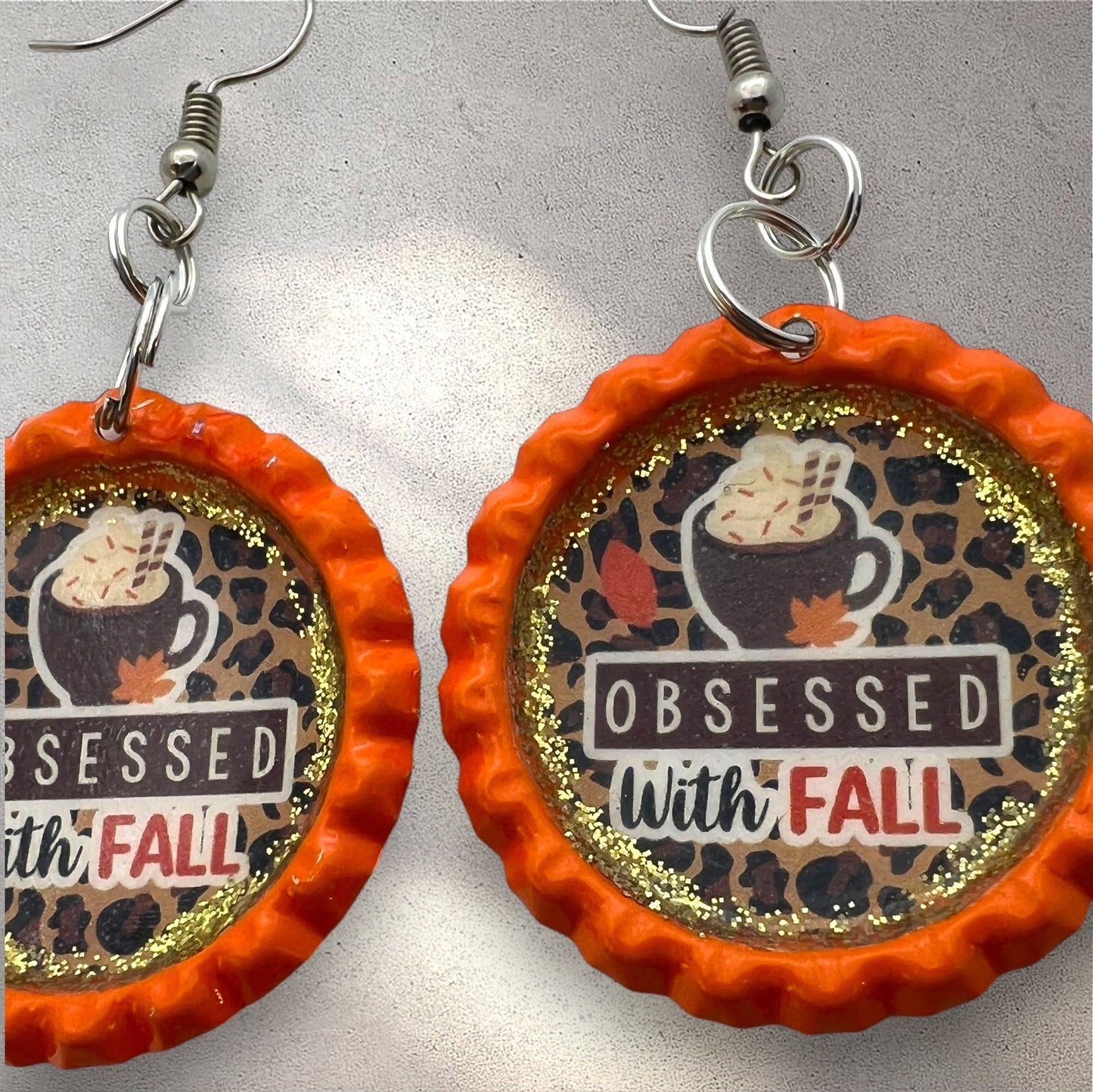 Obsessed with Fall Orange Bottle Cap Earrings