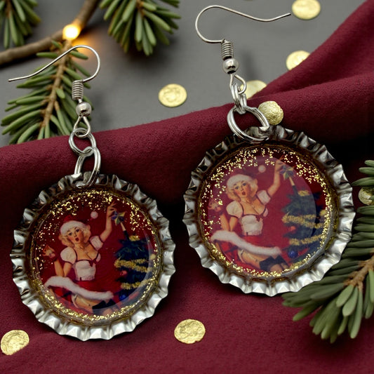 Retro Santa Girl Holiday Earrings