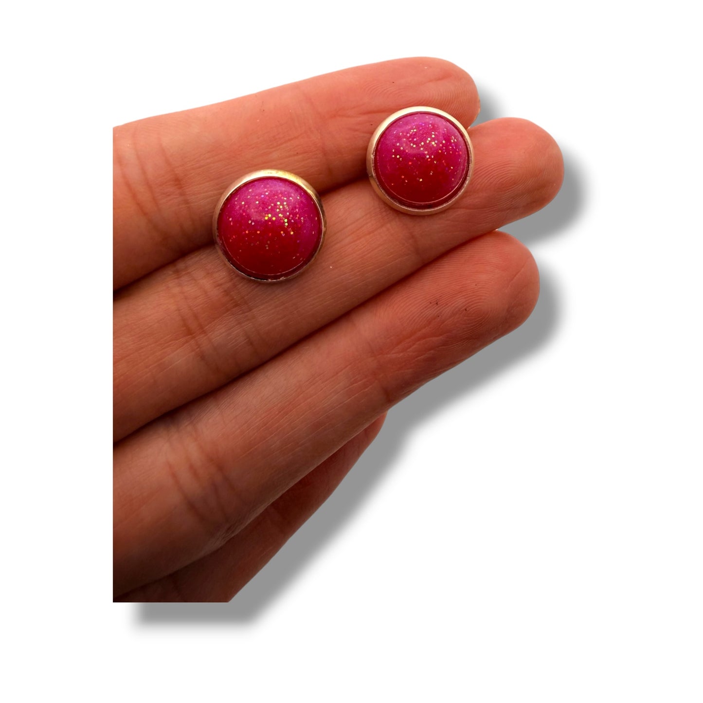 Hot Pink Glitter 12mm Stud Earrings