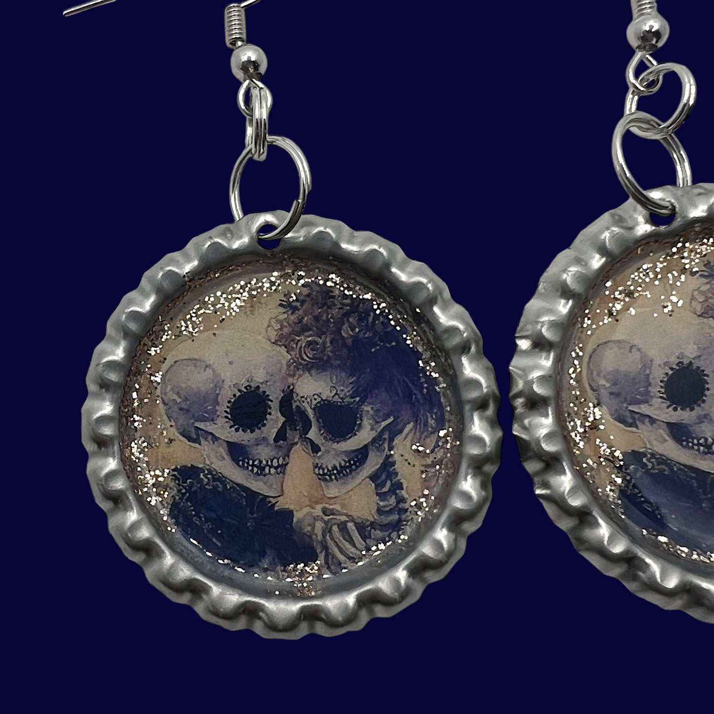 Skeleton Couple Bottle Cap Earrings