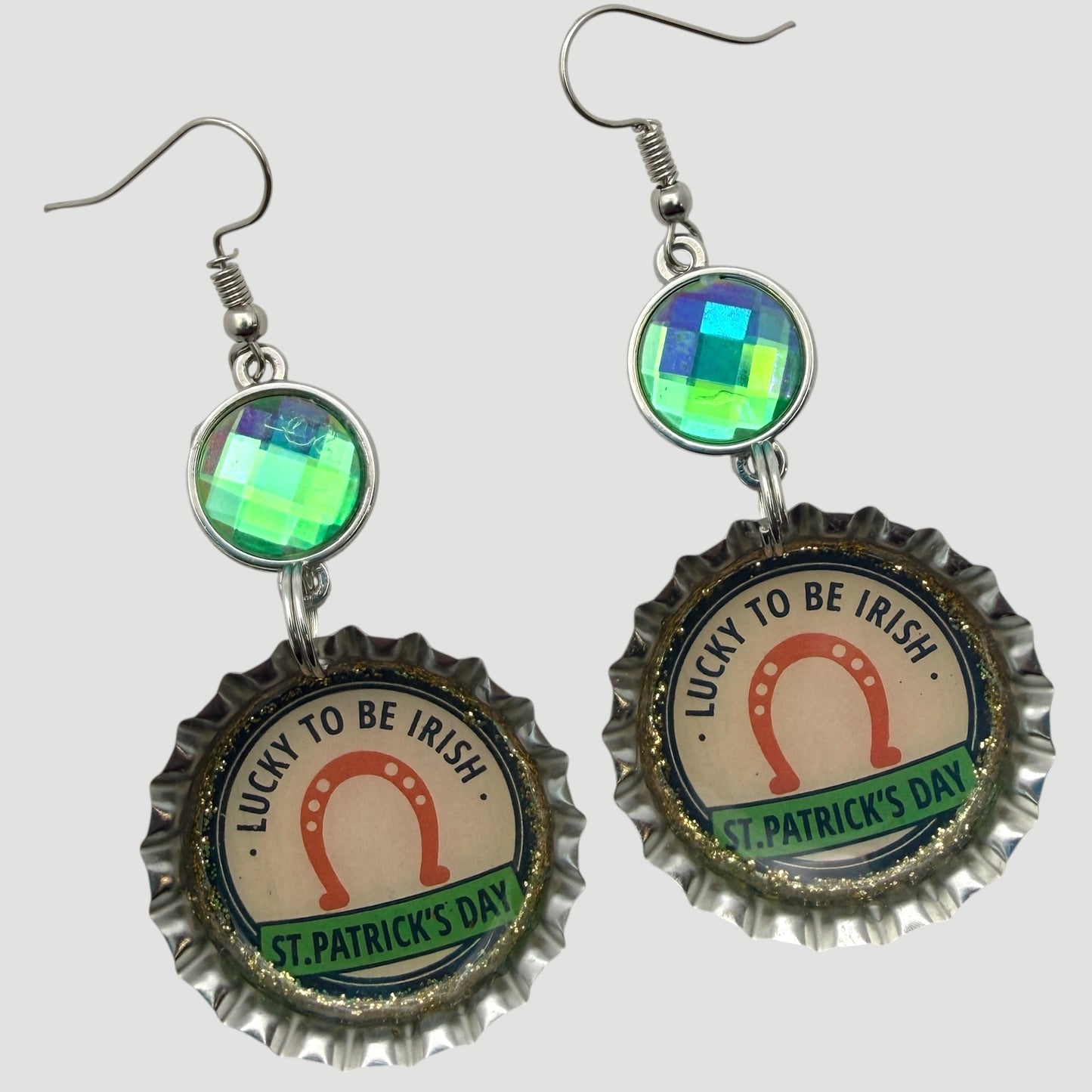 Lucky To Be Irish St. Patrick’s Day Bottle Cap Earrings