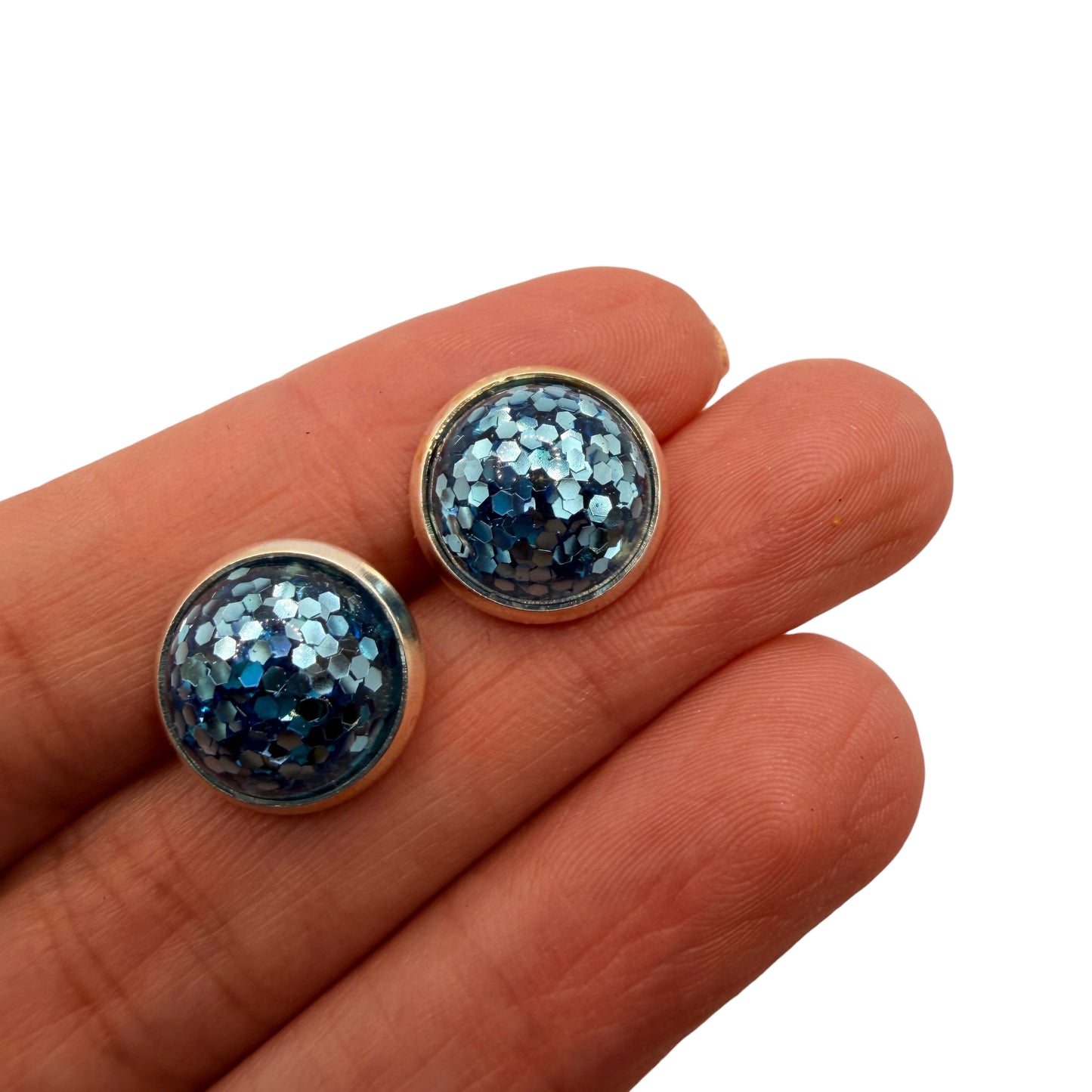 Light Blue Glitter Resin Stud 12mm Earrings