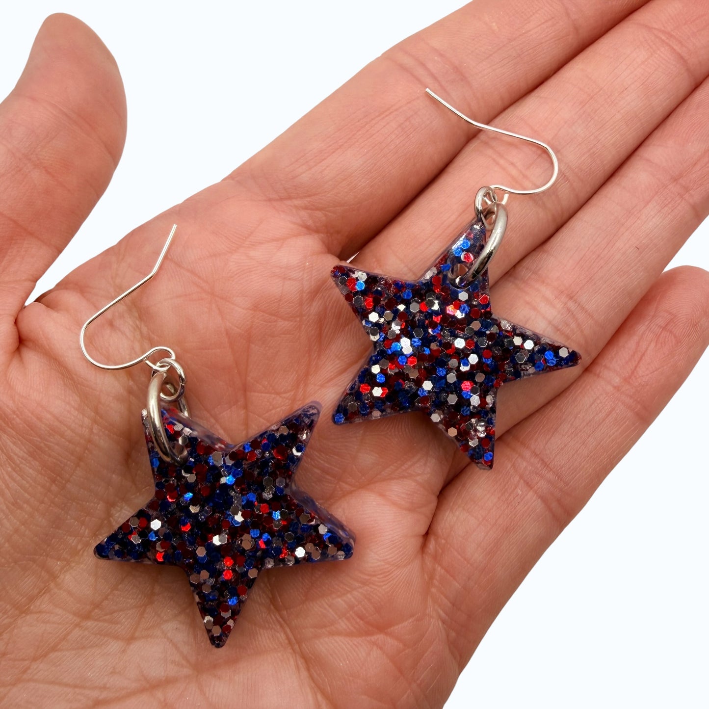 Patriotic Glitter Star Earrings