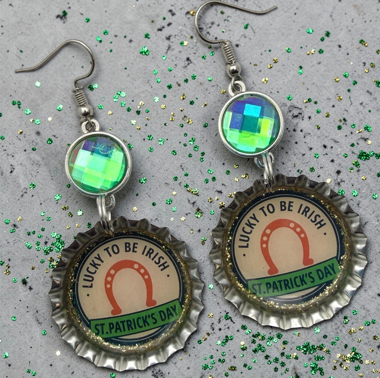 Lucky To Be Irish St. Patrick’s Day Bottle Cap Earrings