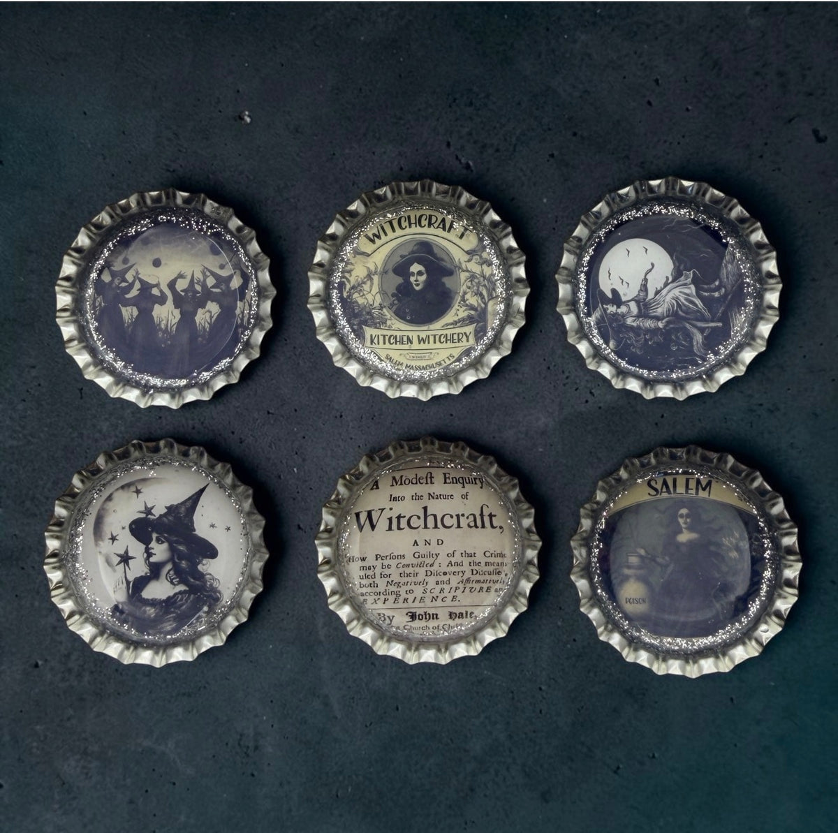 Salem Witchcraft Bottle Cap Magnet Set