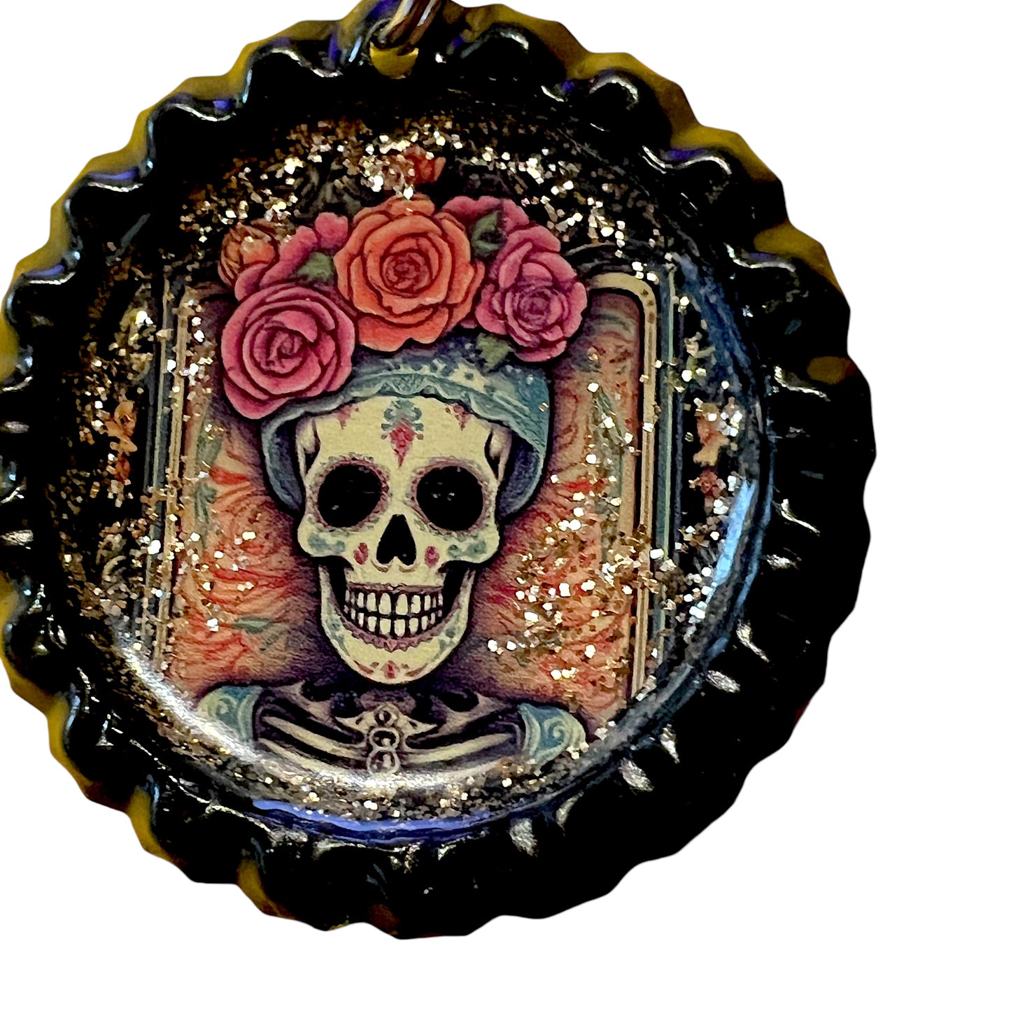 Skull Woman Day of the Dead Muertos Bottle Cap Earrings