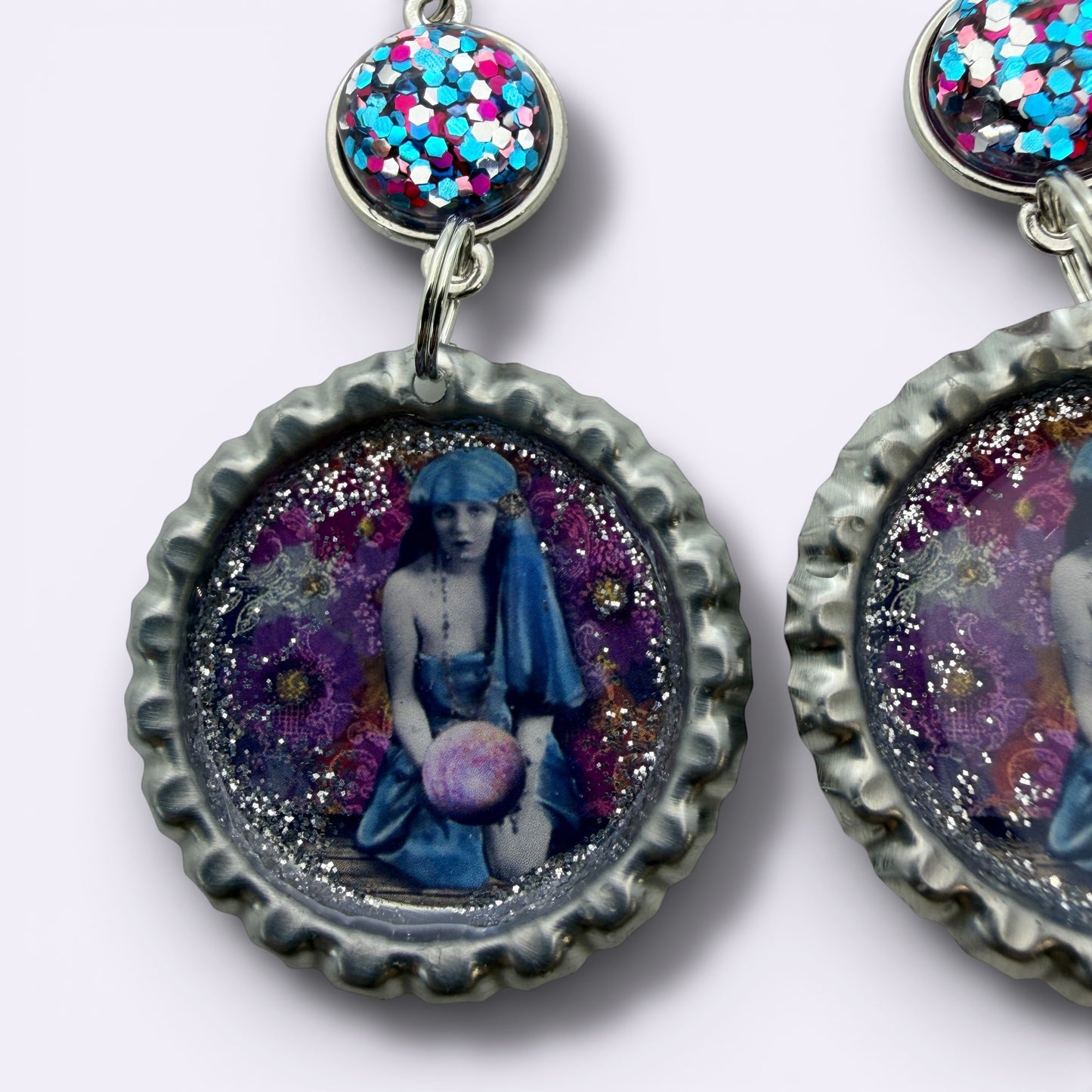 Mystic Fortune Teller Bottle Cap Earrings