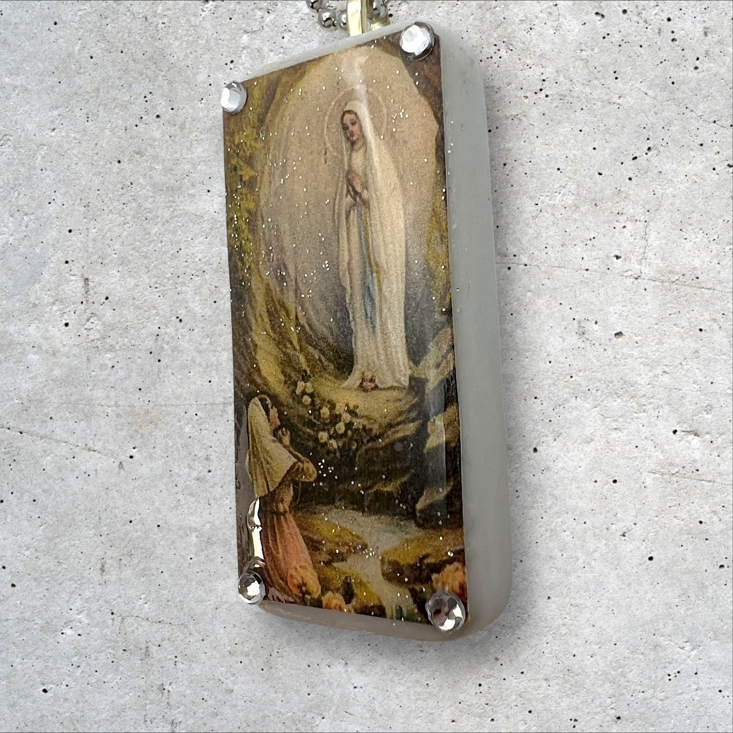 Religious Blessed Mother Upcycled Domino Pendant Necklace