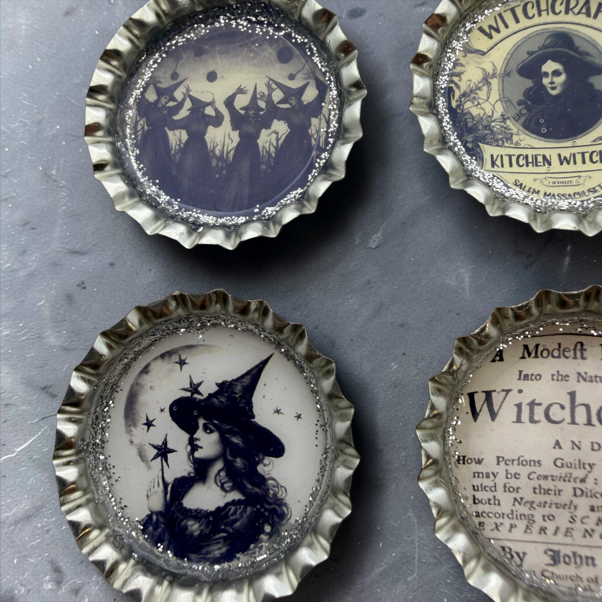 Salem Witchcraft Bottle Cap Magnet Set