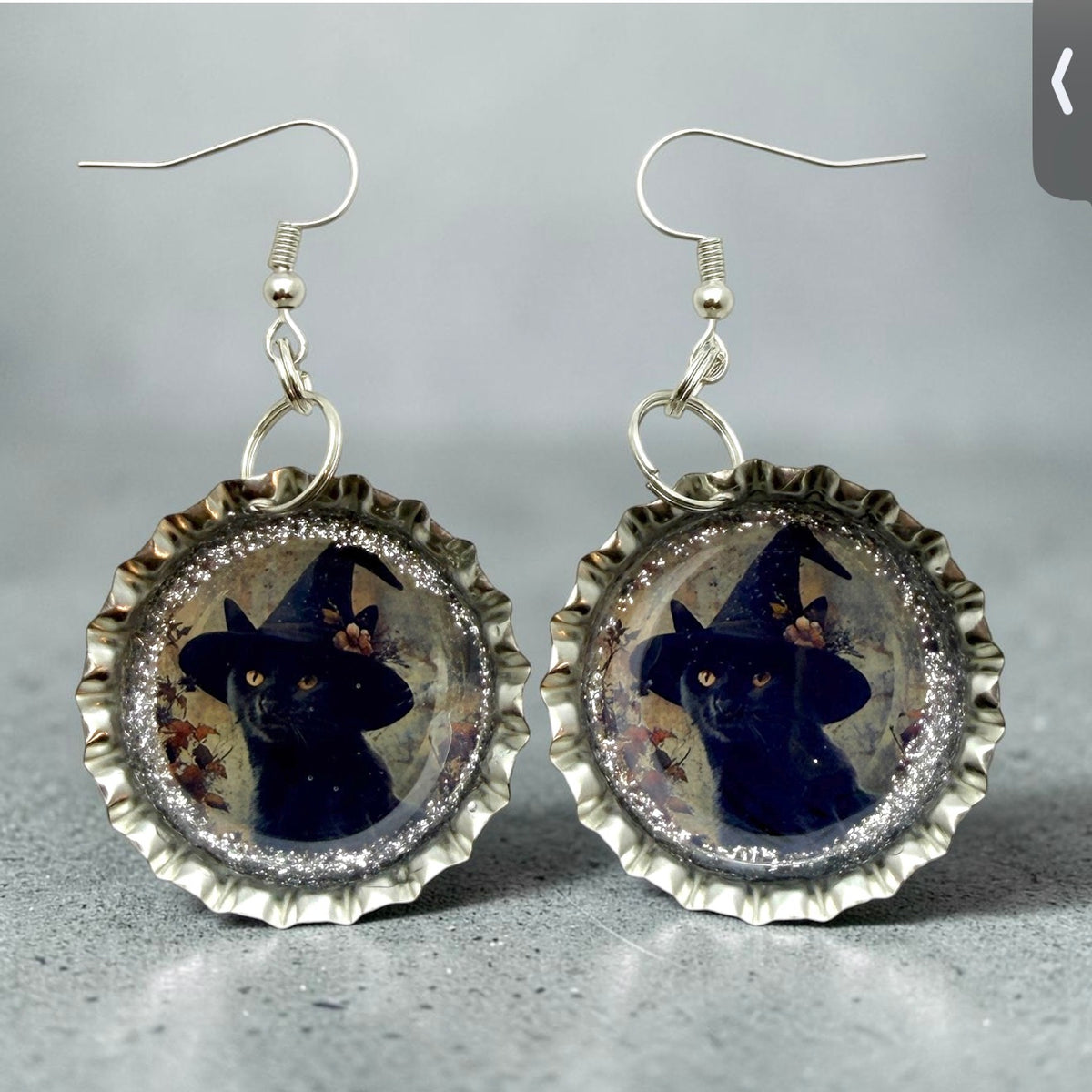 Black Cat Witch Bottle Cap Earrings