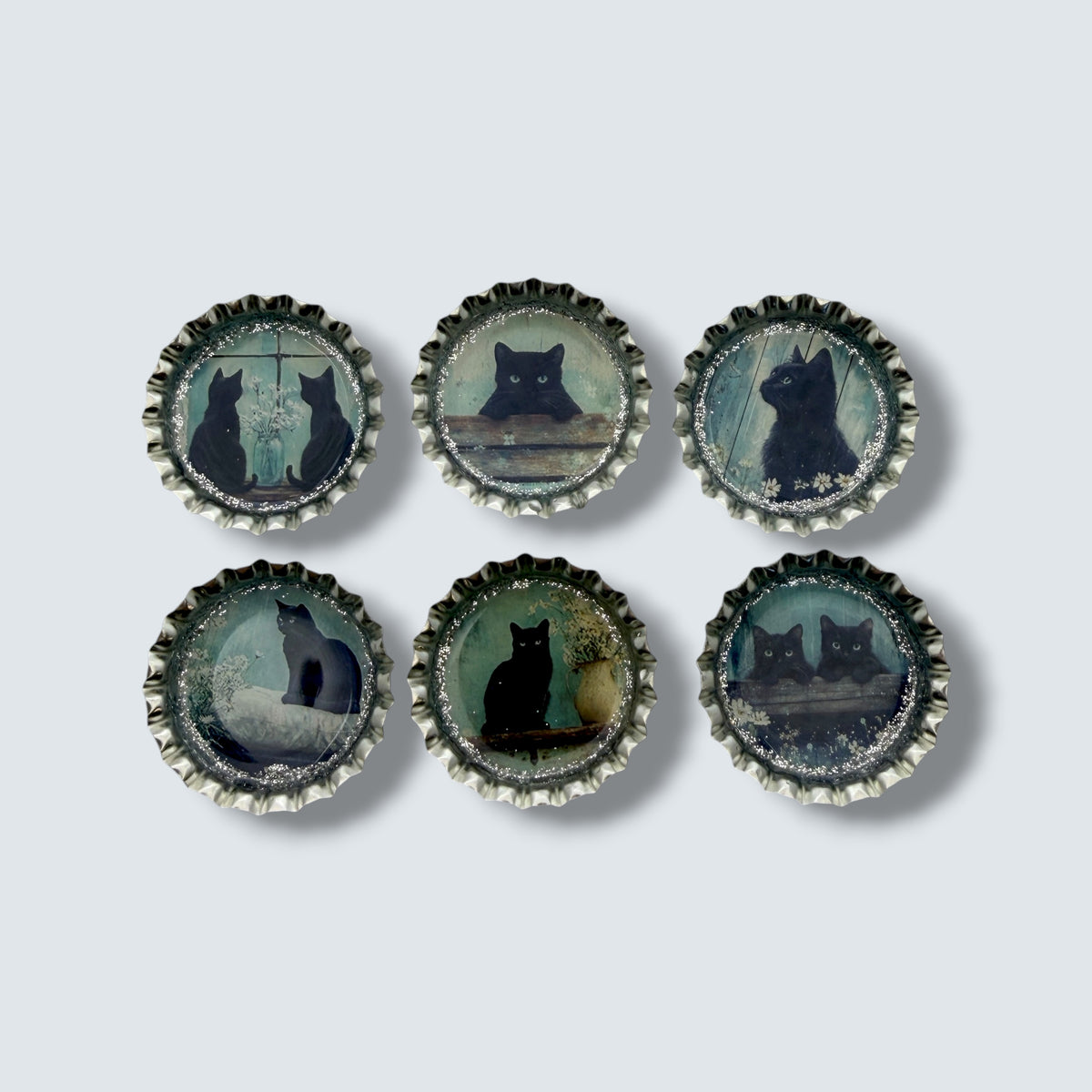 Vintage Black Cat Bottle Cap Magnets