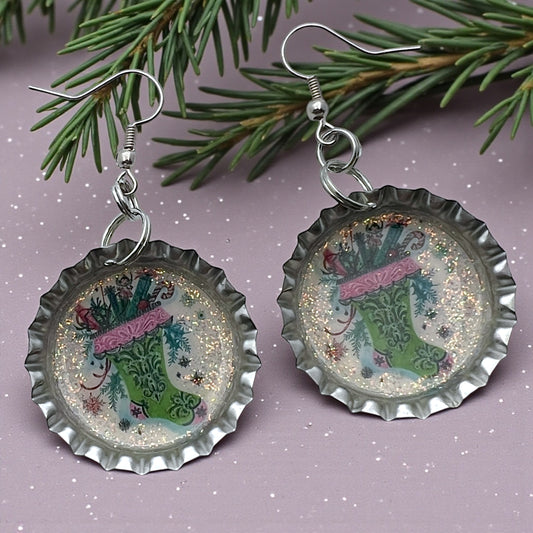 Christmas Stocking Bottle Cap Earrings