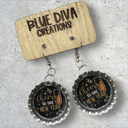 “Cheers to the New Year“ Bottle Cap Earrings