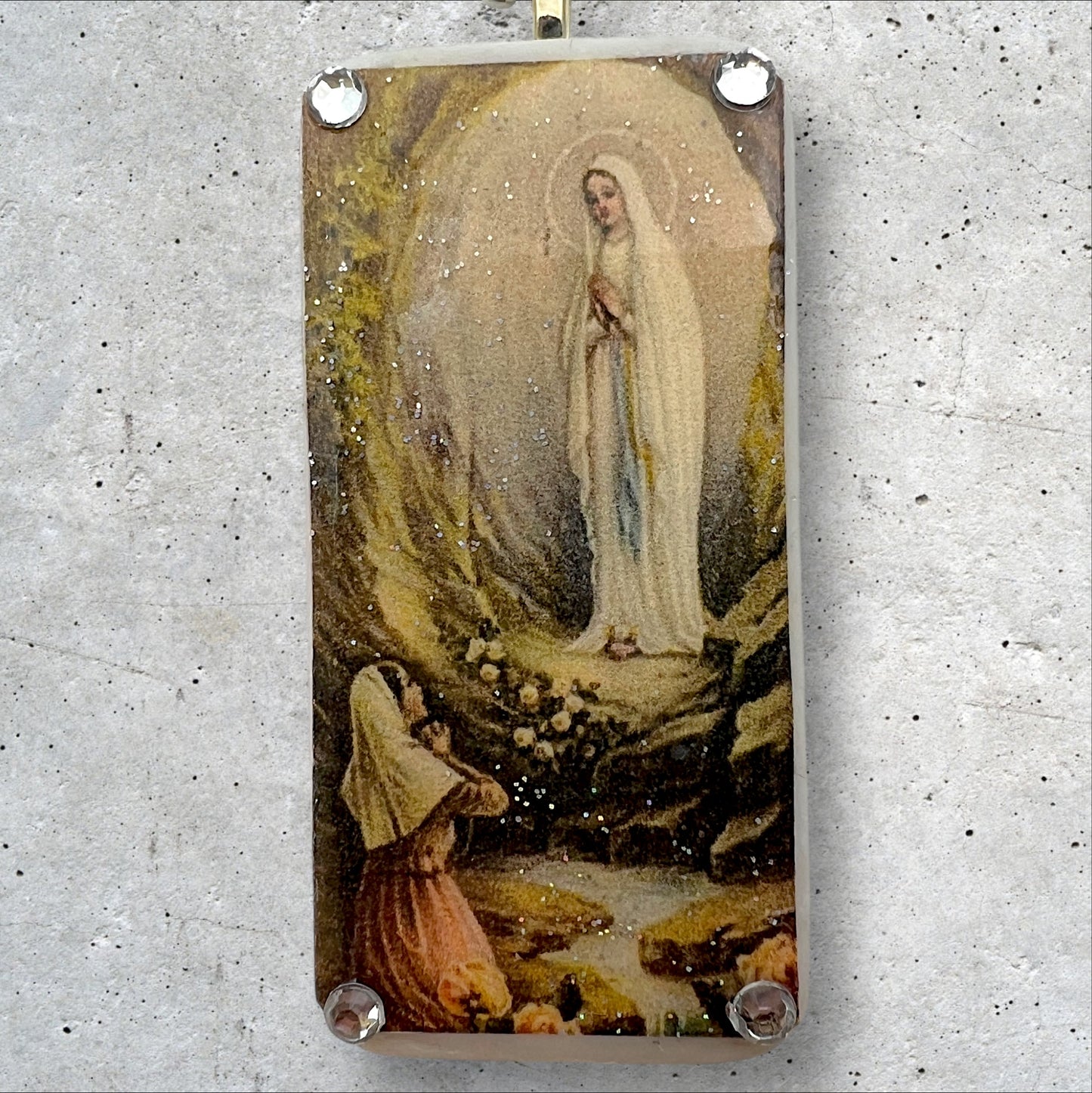 Religious Blessed Mother Upcycled Domino Pendant Necklace