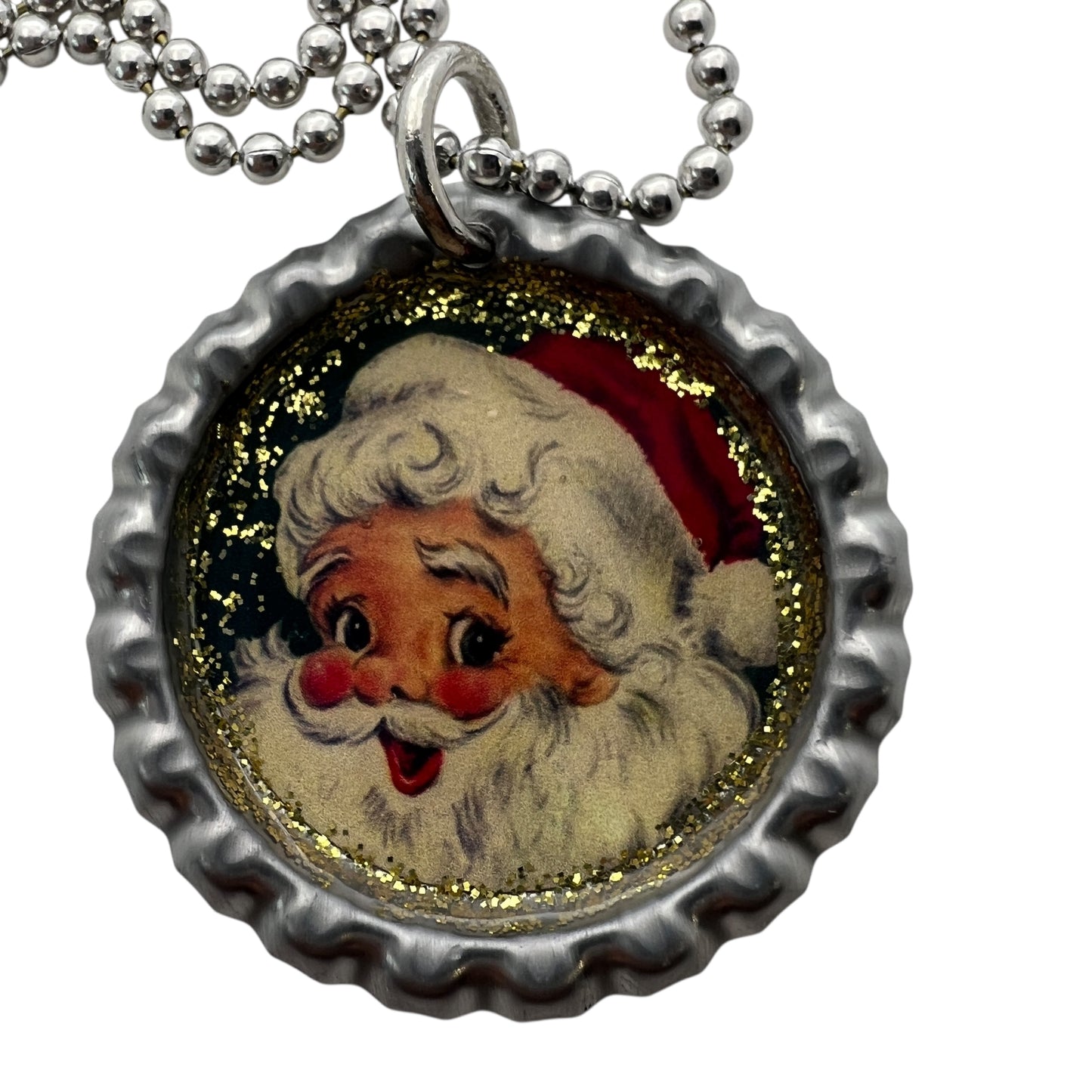 Retro Santa Bottle Cap Necklace