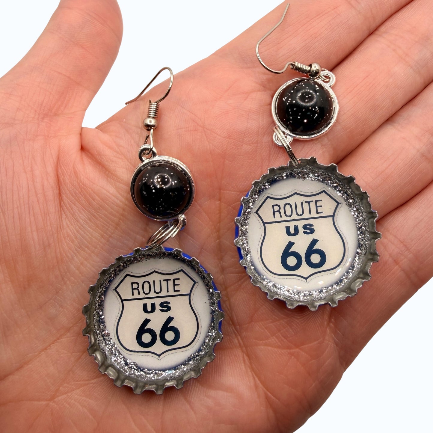 Upcycled Route 66 Shiner Bock Oktoberfest Beer Cap Earrings