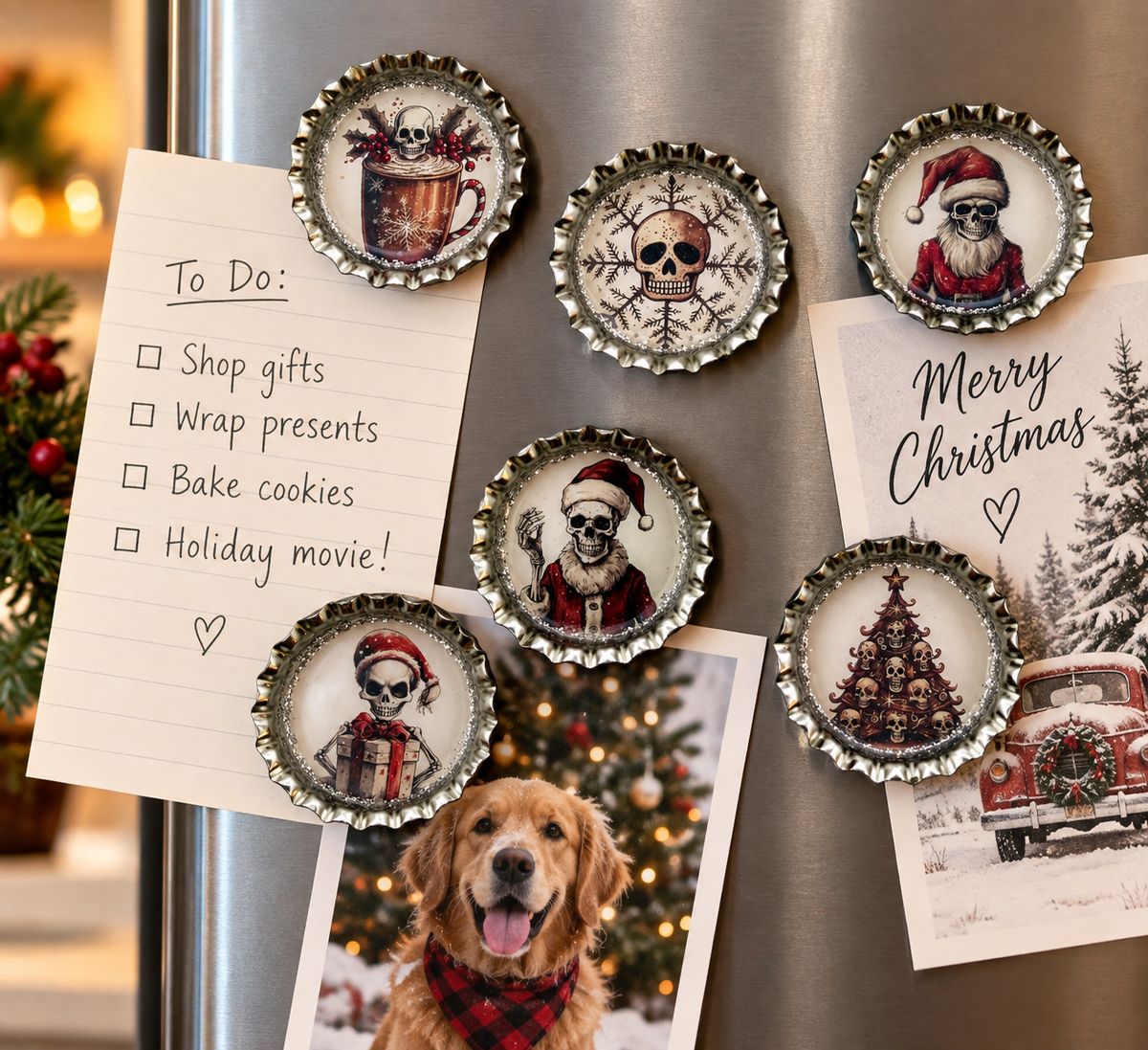Gothic Christmas Skull Magnets