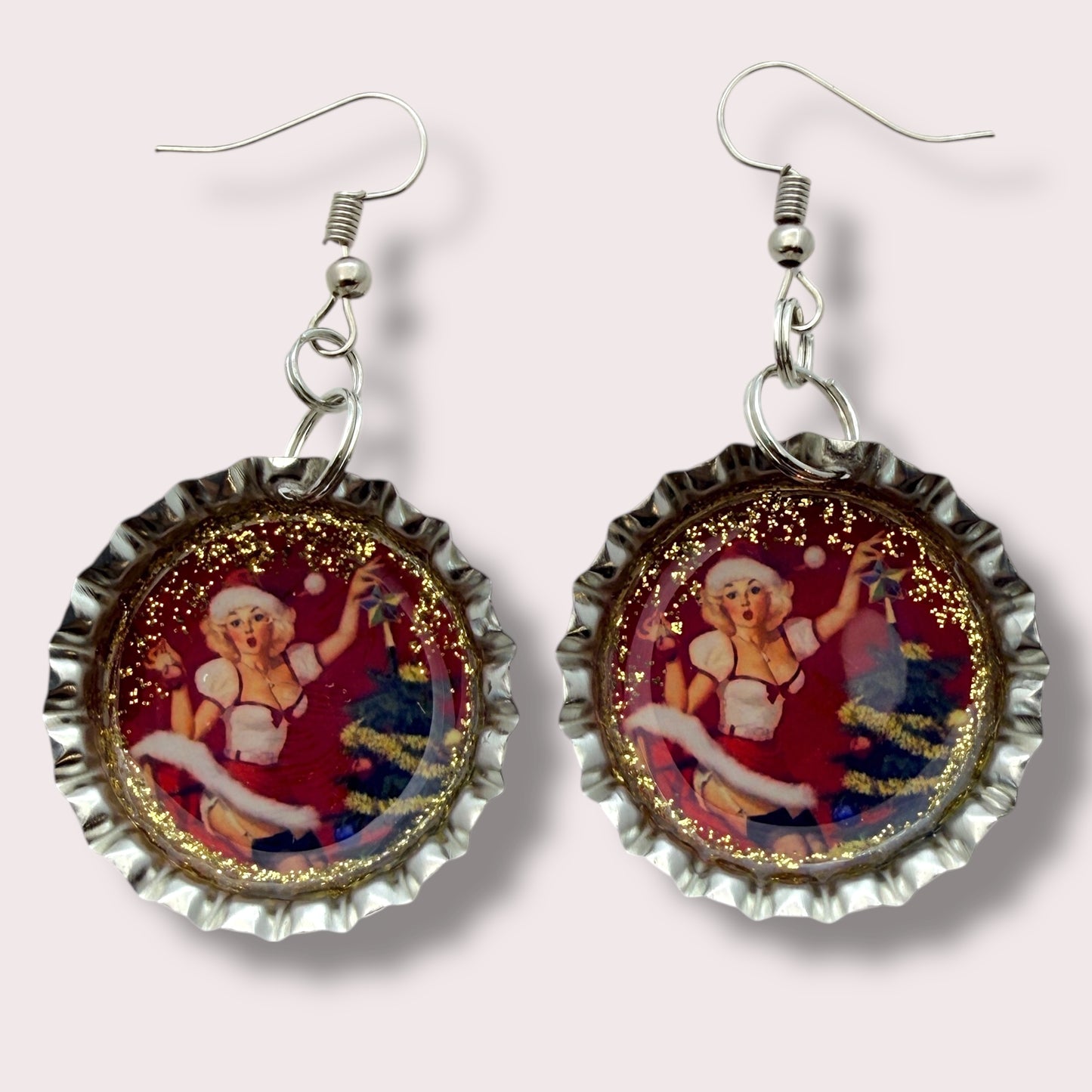 Retro Santa Girl Holiday Earrings