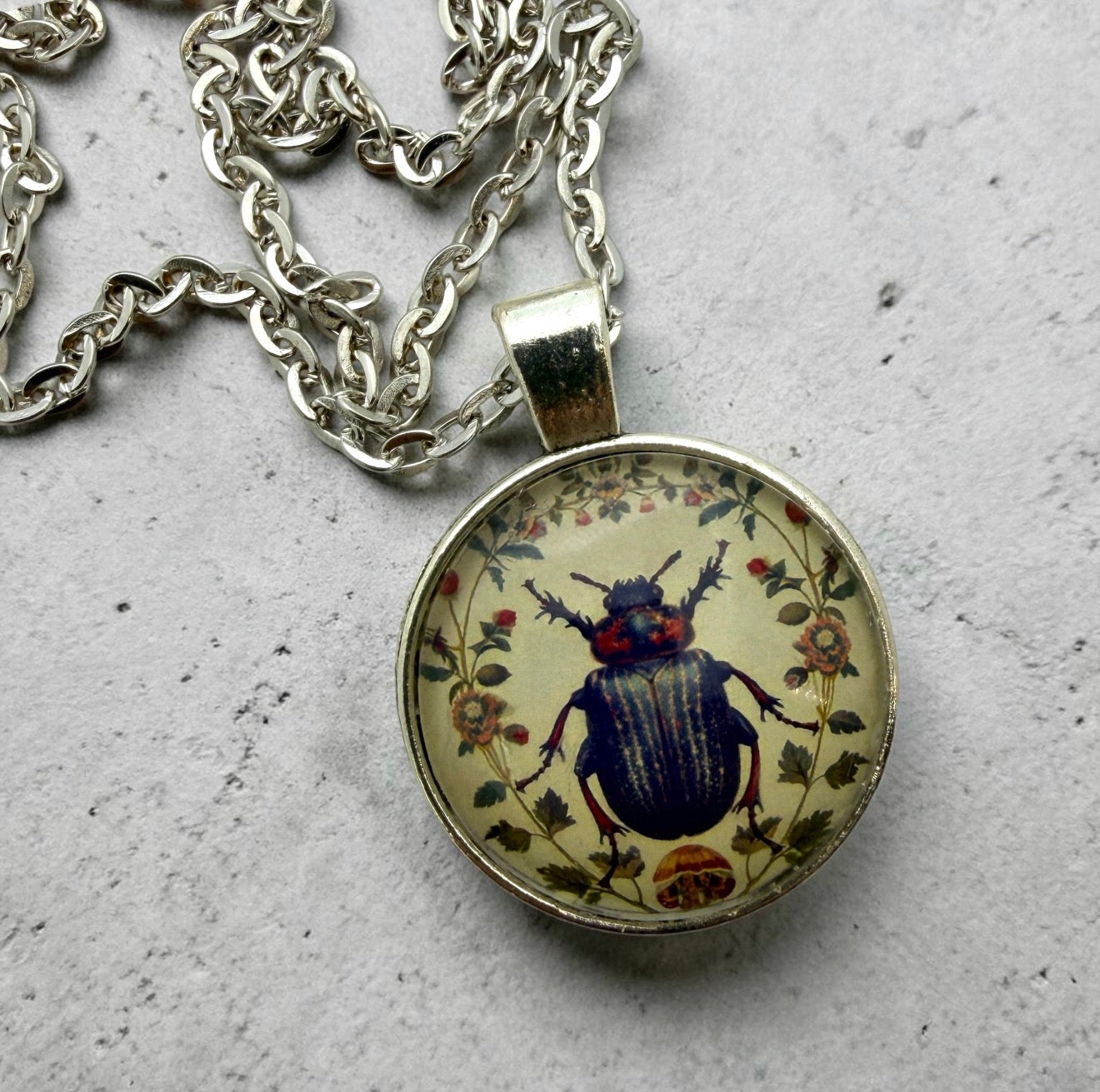 Gothic Beetle Glass Pendant Necklace