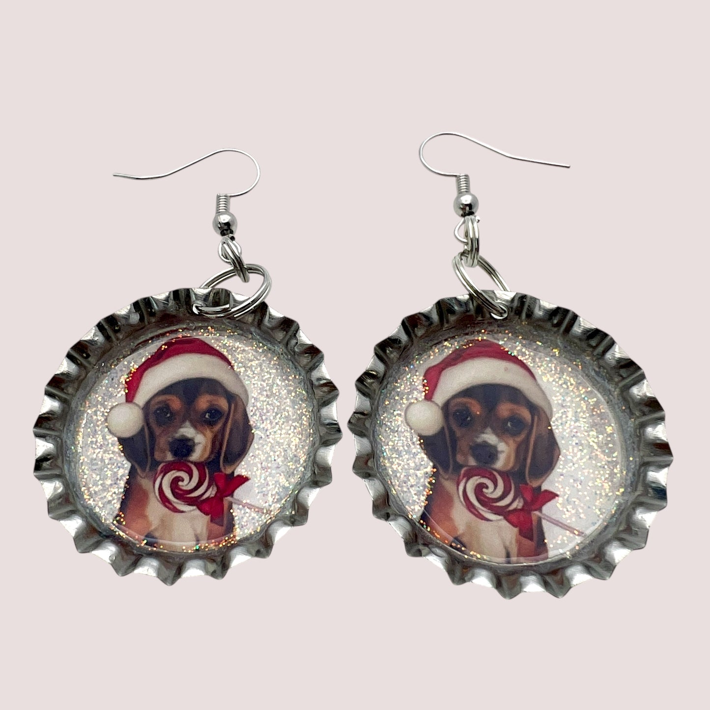 Cute Christmas Dog Bottle Cap Earrings
