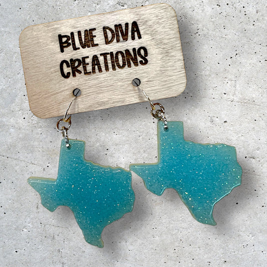 Light Blue Glitter Resin Texas Charm Earrings