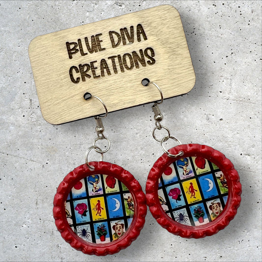 Mexican Loteria Bottle Cap Earrings