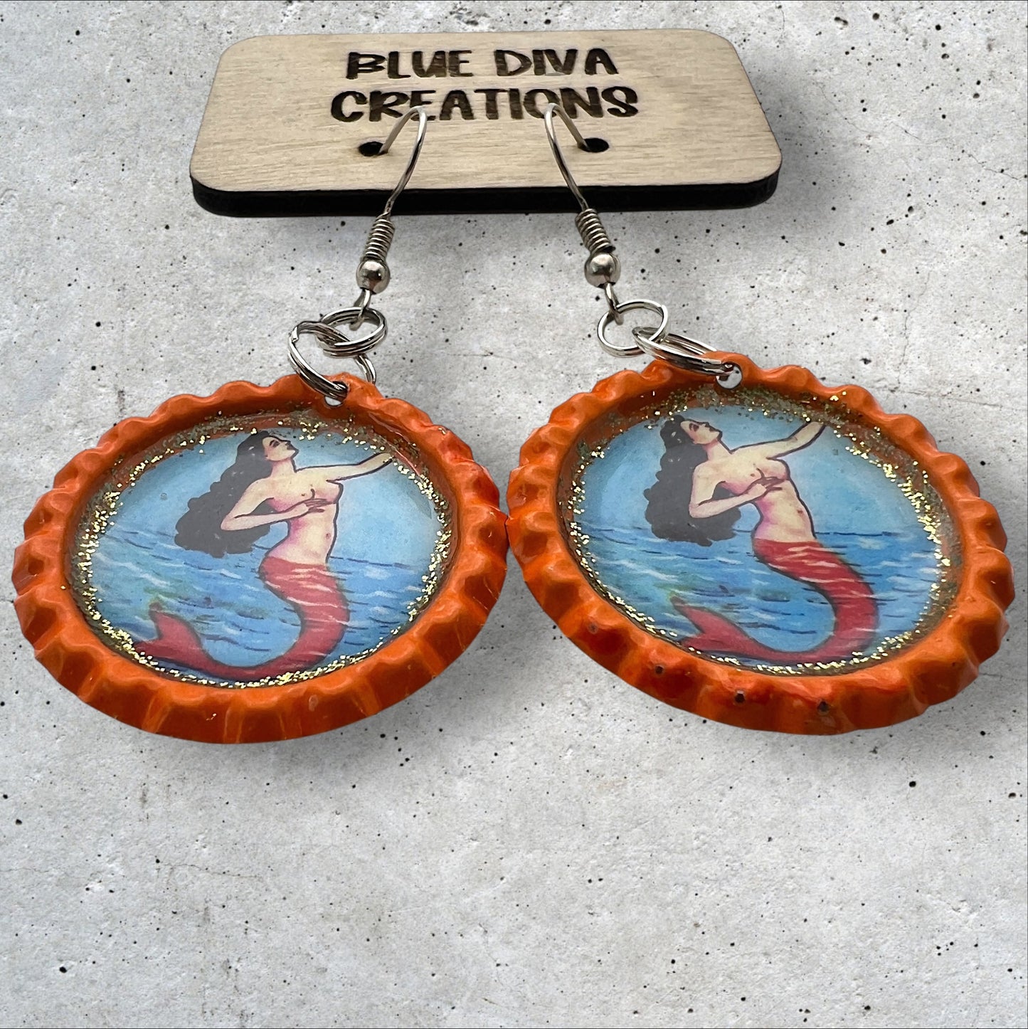 La Sirena Mexican Loteria Bottle Cap Earrings