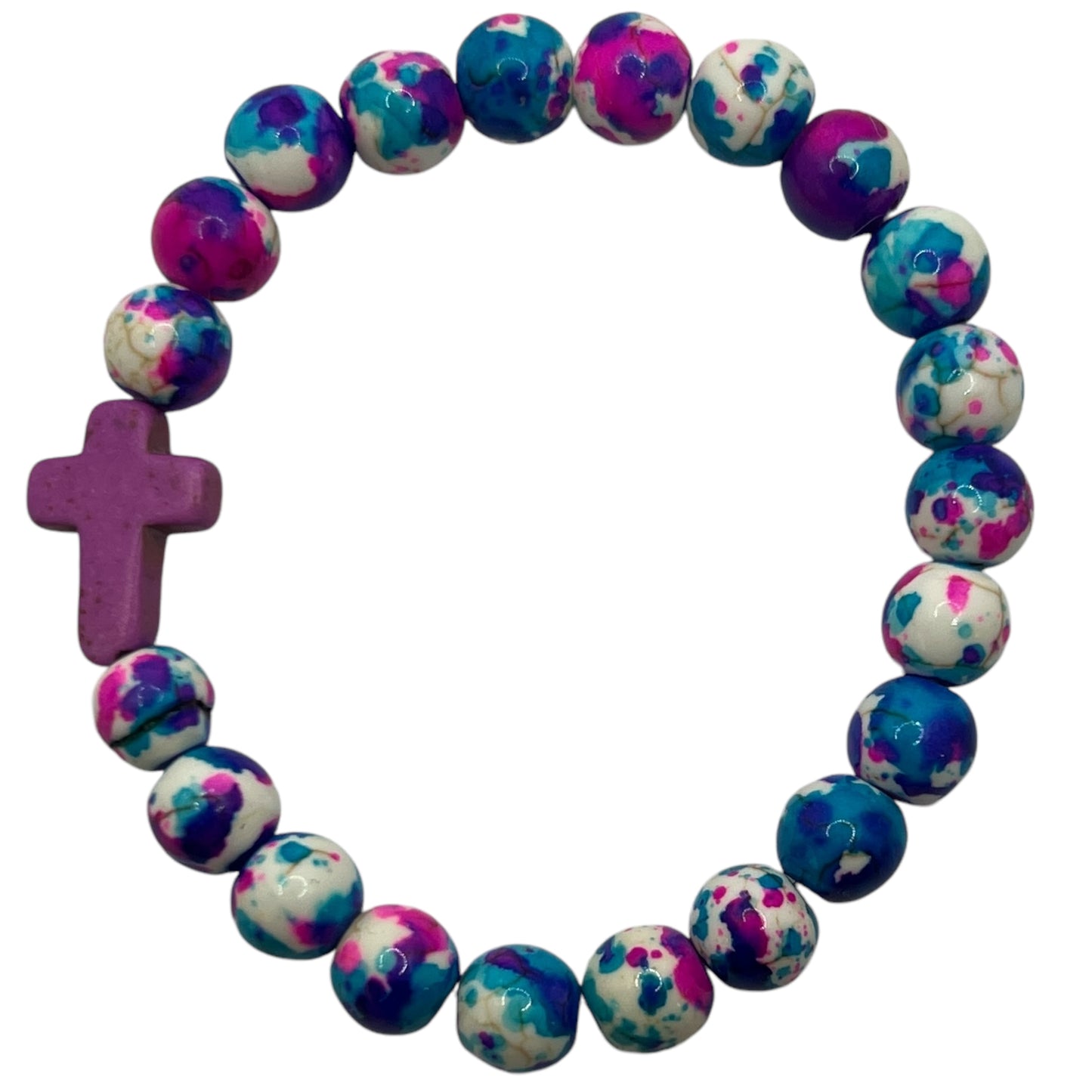 Purple Stone Cross Stretch Bead Bracelet