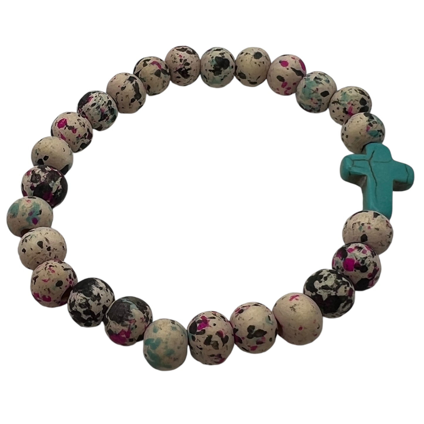 Turquoise Stone Cross Stretch Bead Bracelet