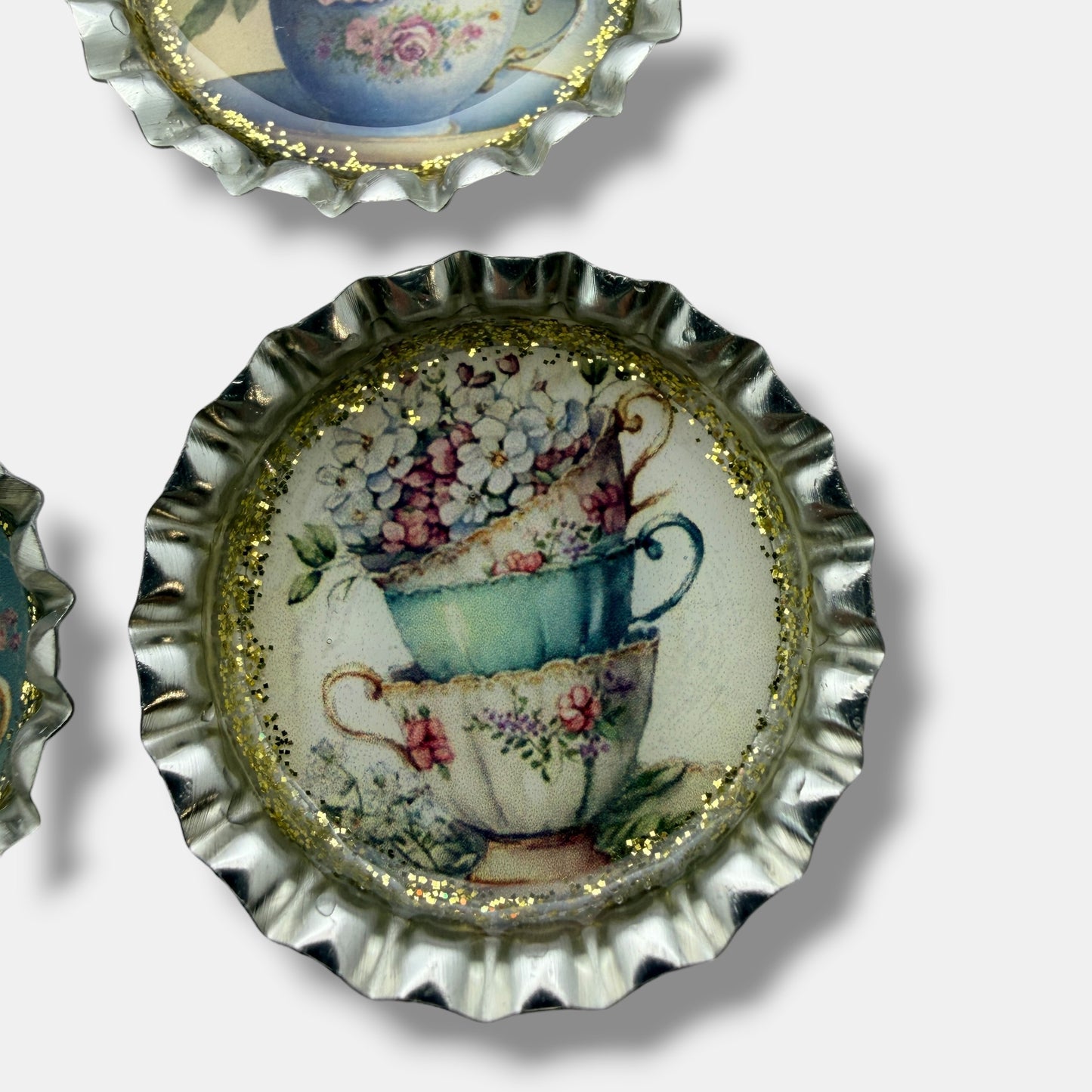 Floral Teacup Bottle Cap Magnet Set