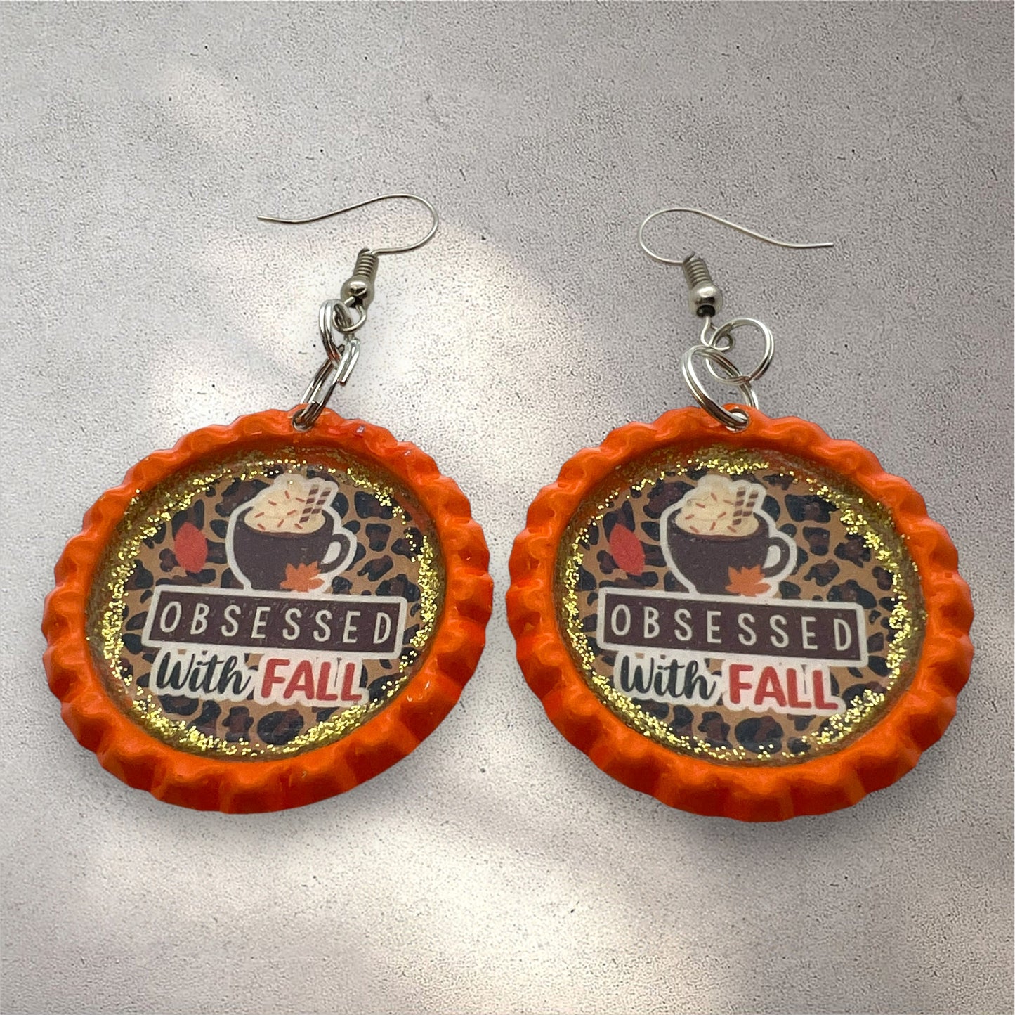 Obsessed with Fall Orange Bottle Cap Earrings
