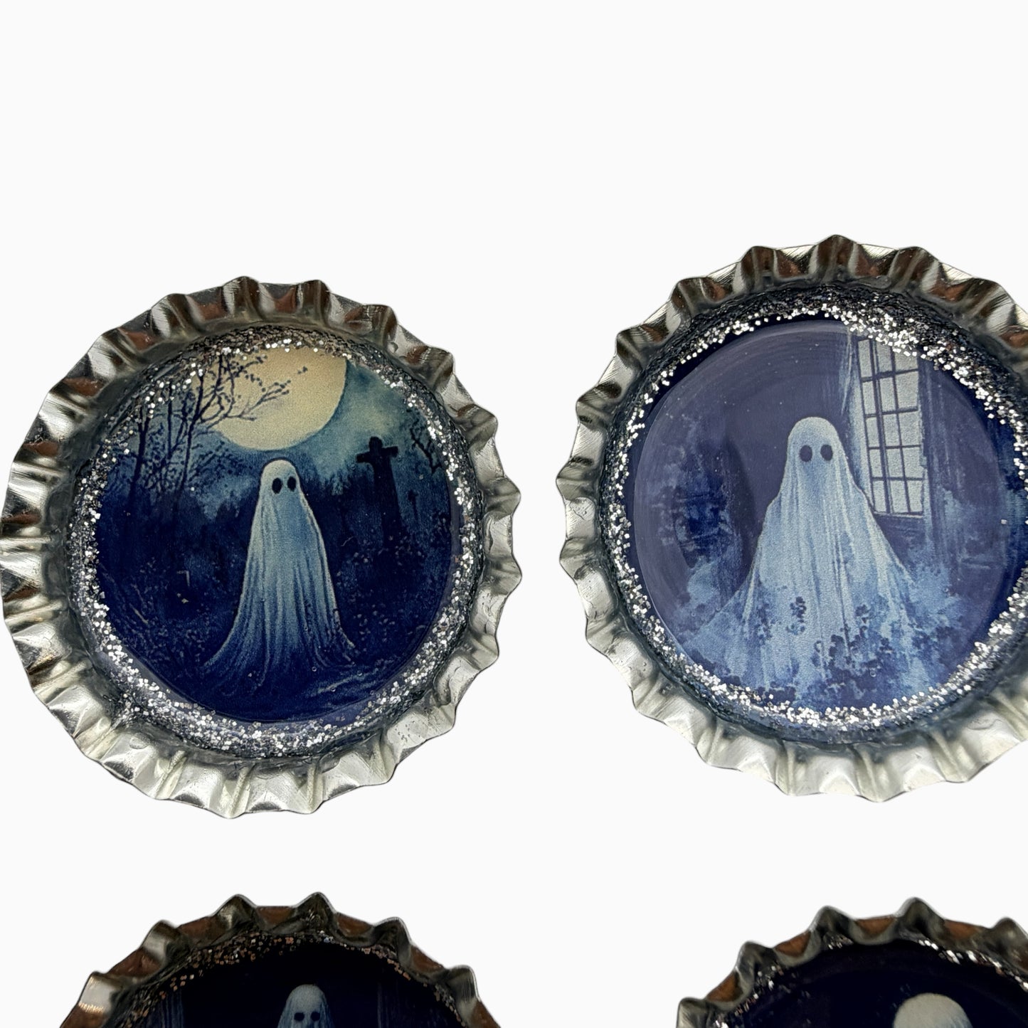 Spooky Ghost Bottle Cap Magnet Set