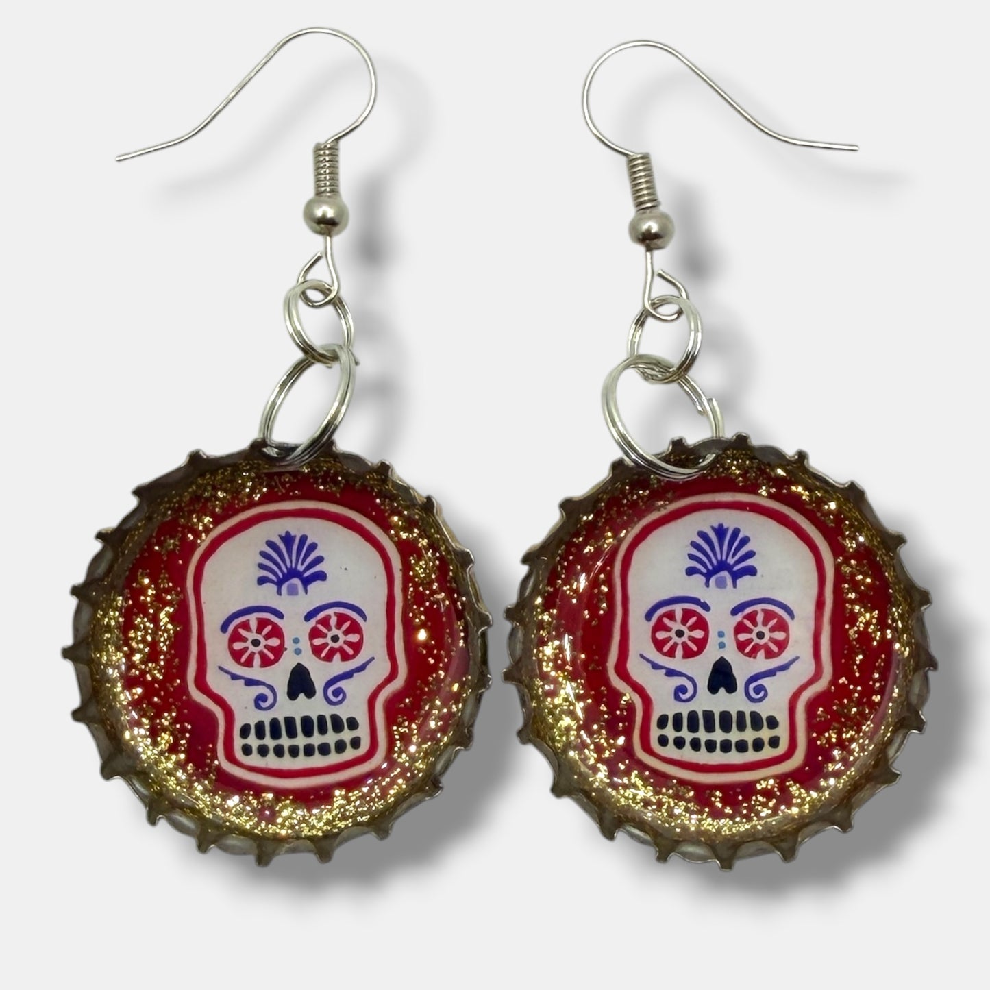 Miller Lite Upcycled Bottle Cap Skull Earrings