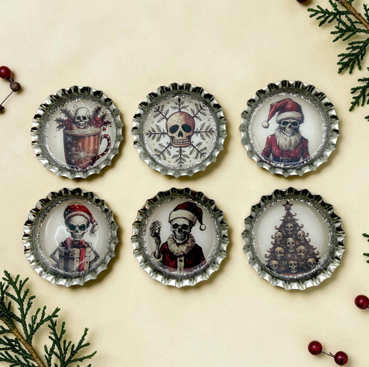 Gothic Christmas Skull Magnets