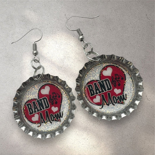 Red Band Mom Bottle Cap Earrings