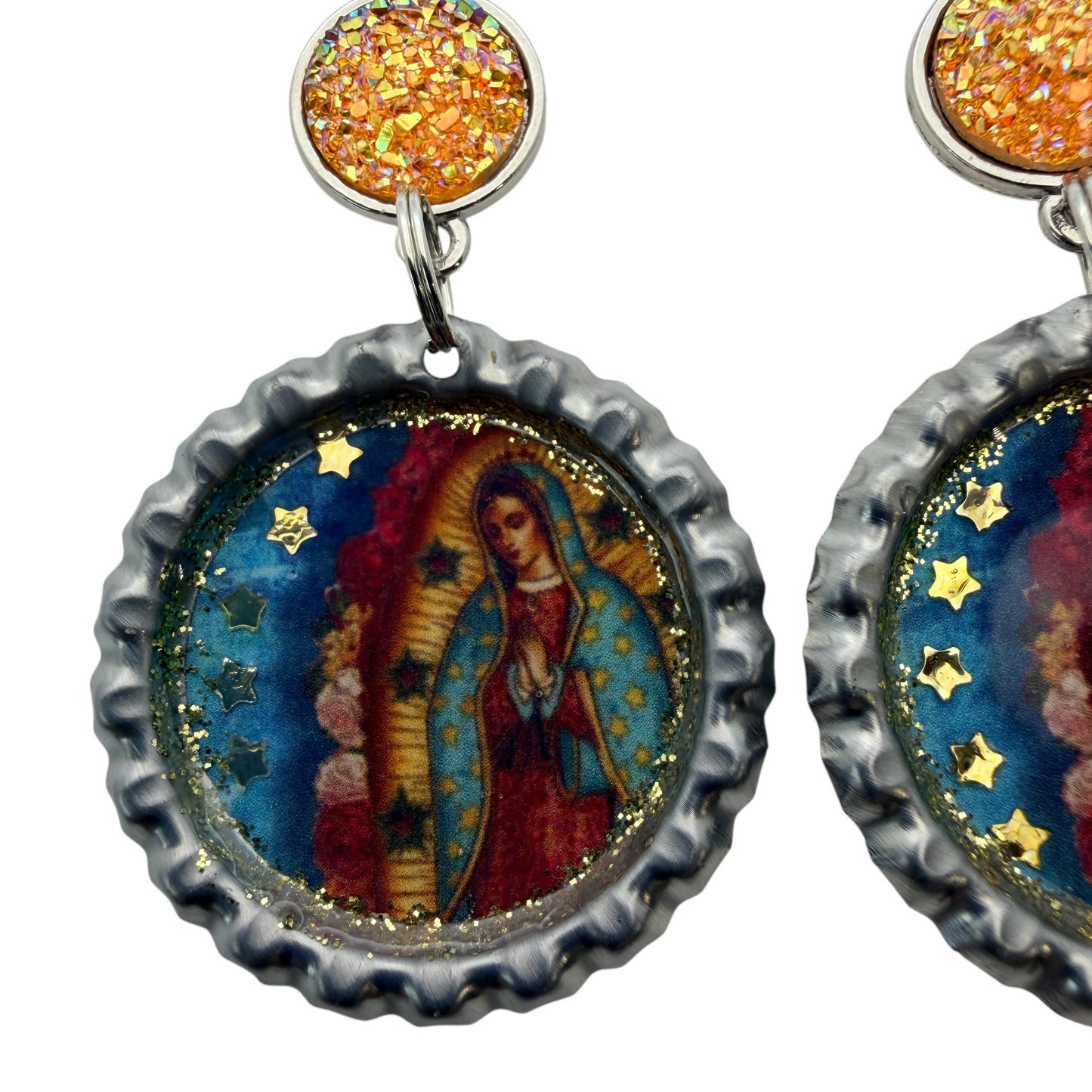 Virgen de Guadalupe Bottle Cap Earrings