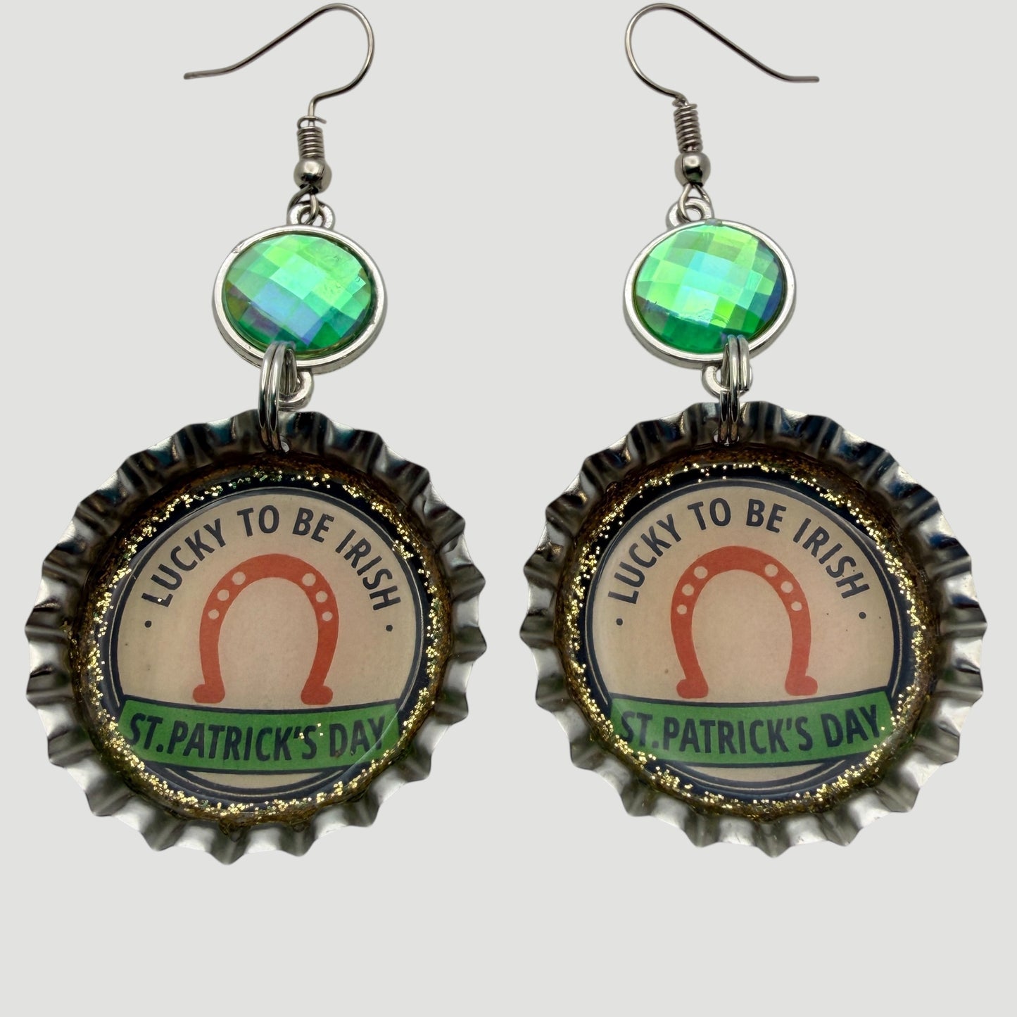 Lucky To Be Irish St. Patrick’s Day Bottle Cap Earrings