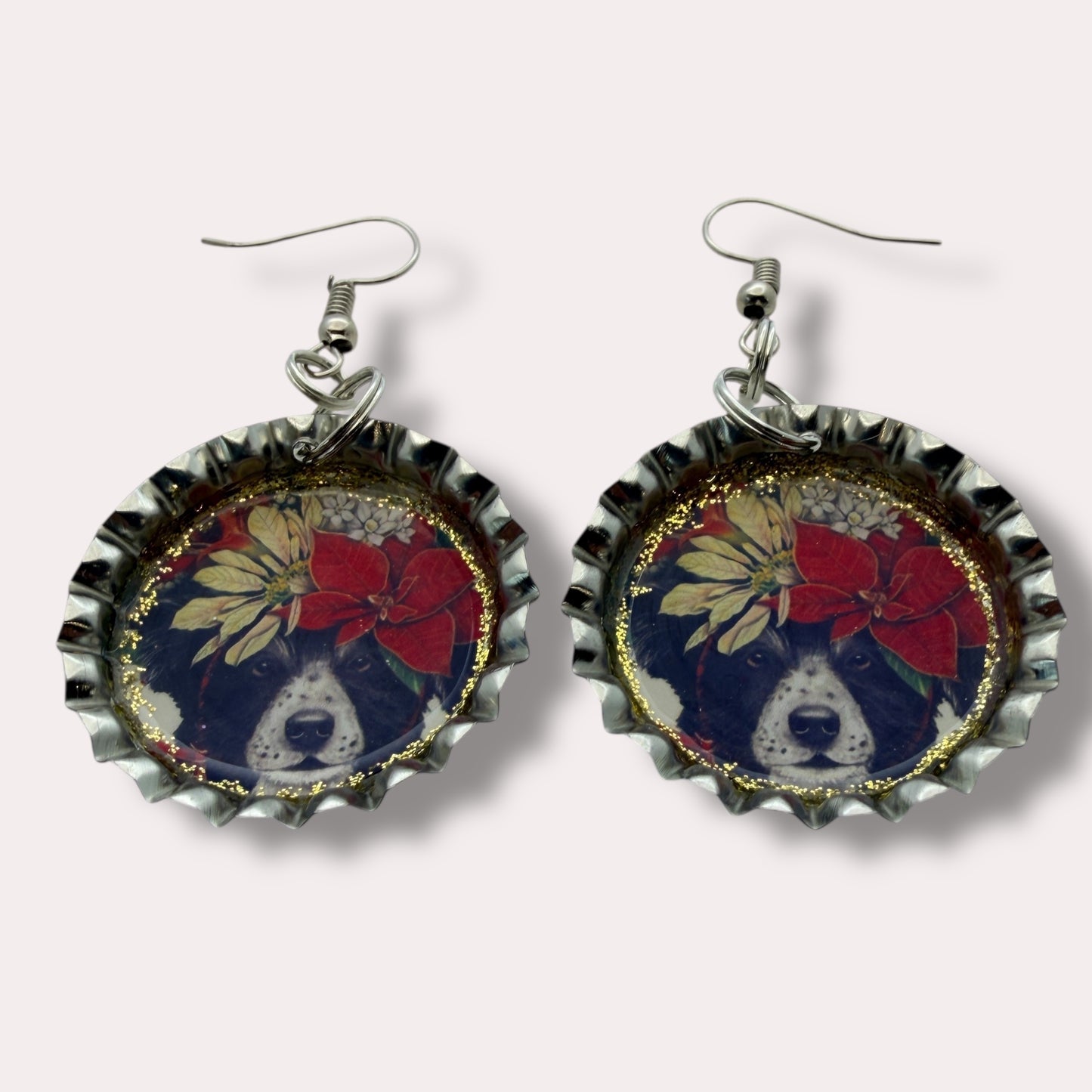 Festive Puppy with Poinsettia Earrings